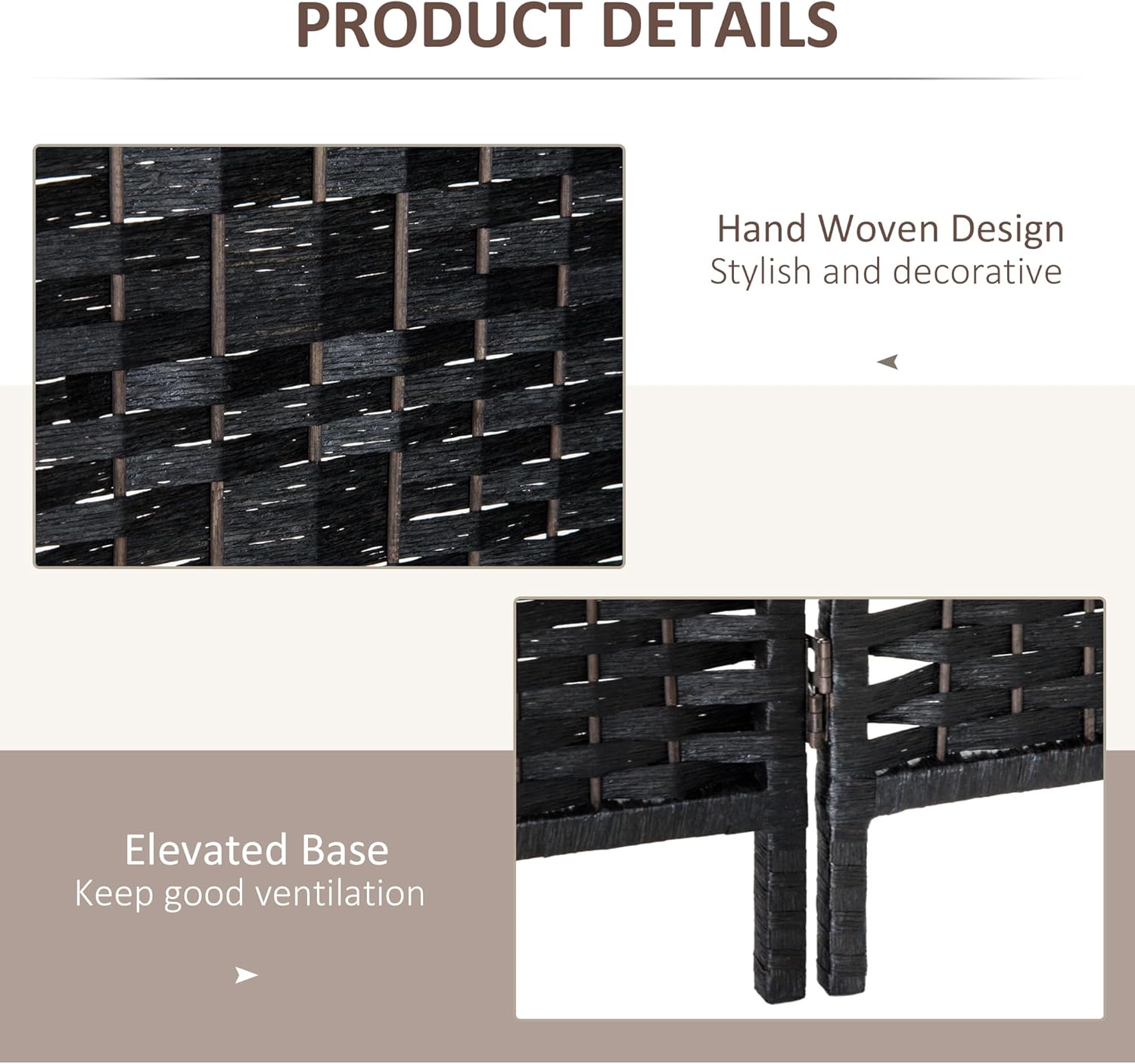 NicBex Room Divider 6 Panel Room Dividers with Wicker Weave Design Partition Room Dividers and Folding Privacy Screens 6 FT Wall Divider for Office, Room Separation,106.25"W x 0.75"D x 70.75"H, Black - Lumora Desk