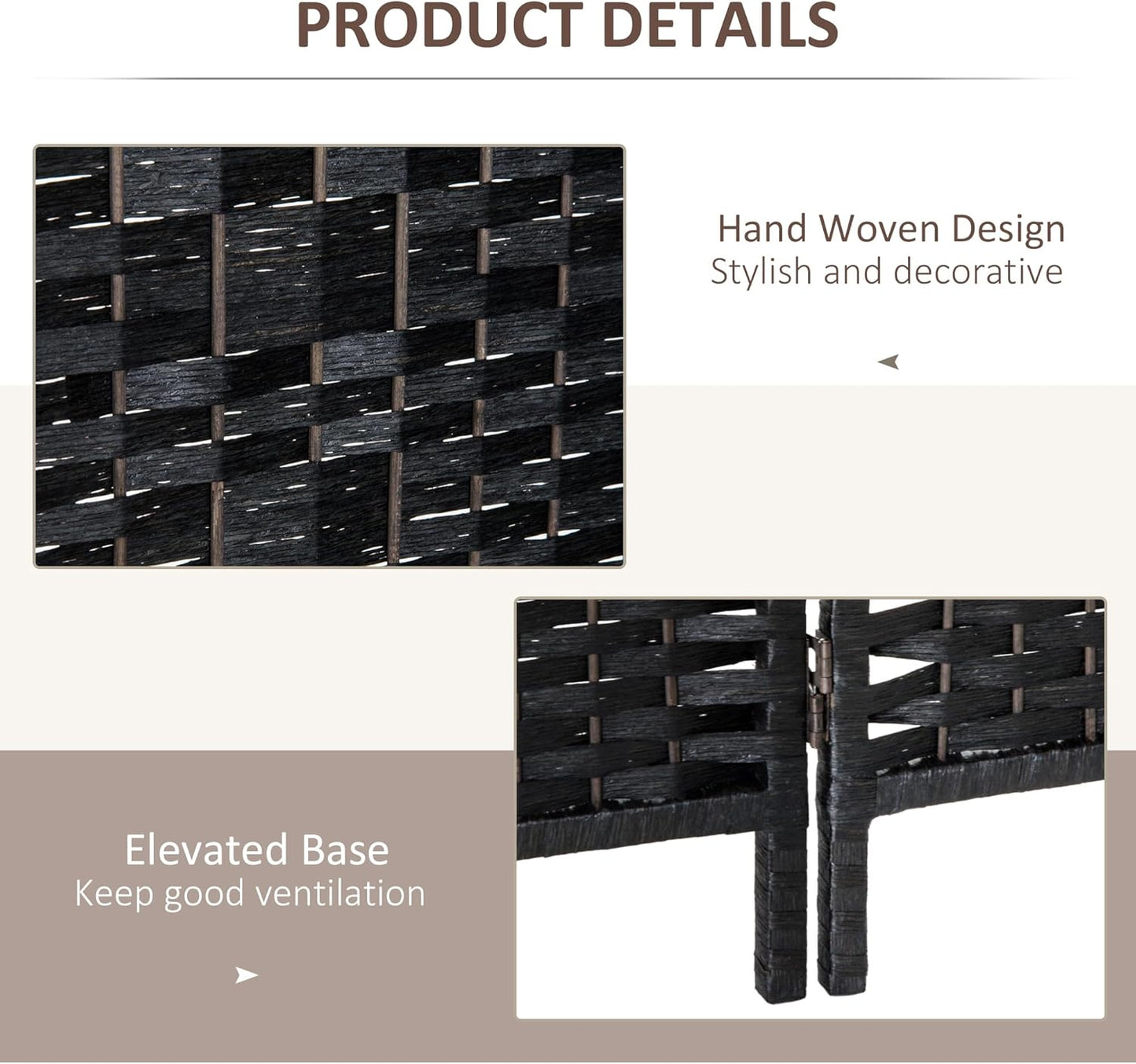 HOMCOM Room Divider, 6 Panel Folding Privacy Screen, 6FT Tall Portable Wicker Weave Partition Wall Divider for Bedroom, Home Office, Black - Lumora Desk