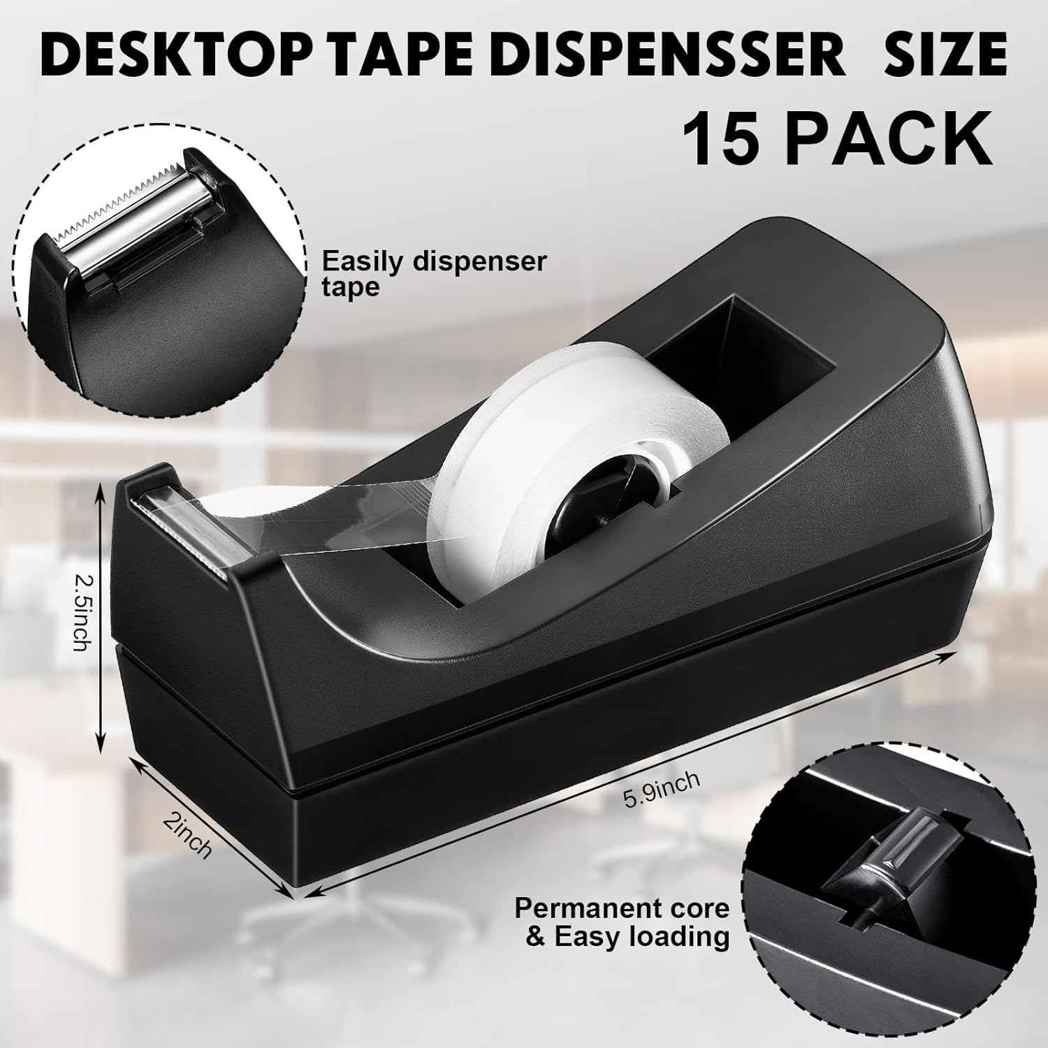 Colarr 15 Pack Desktop Tape Dispenser Non Skid Base Tape Dispensers Desk Tape Dispenser Tape Roll Dispenser for Office Home, Tape Not Included - Lumora Desk