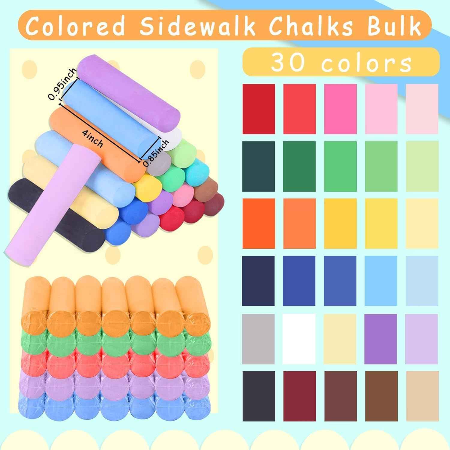 150 Pcs Sidewalk Chalk-30 Colors, Drawing Chalk for Kids, Jumbo Washable Chalk Giant Box Non-Toxic,Painting on Sidewalk,Outdoor Art, Blackboard, Playground, Outside Gift Adult