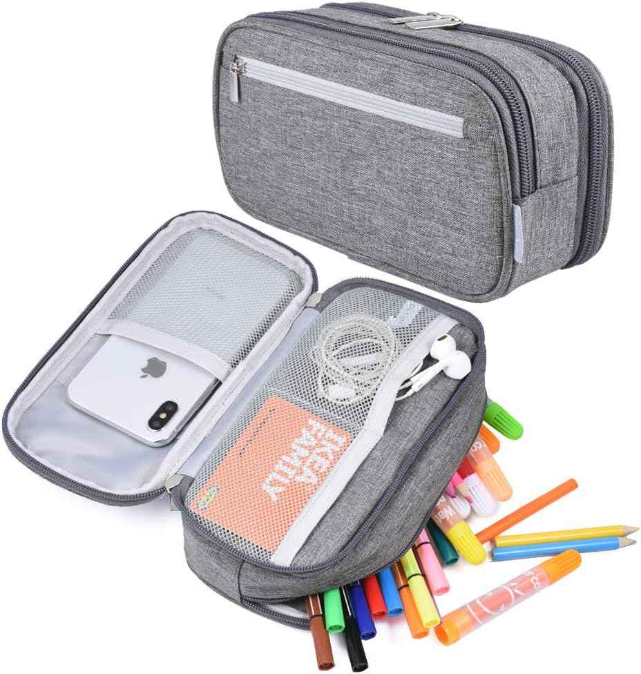 Large Capacity Pencil Case Big Pencil Bag Pouch High Storage Pen Pencil Holder Marker Portable Office Stationery Desk Organizer Makeup Bag Adults, Gray