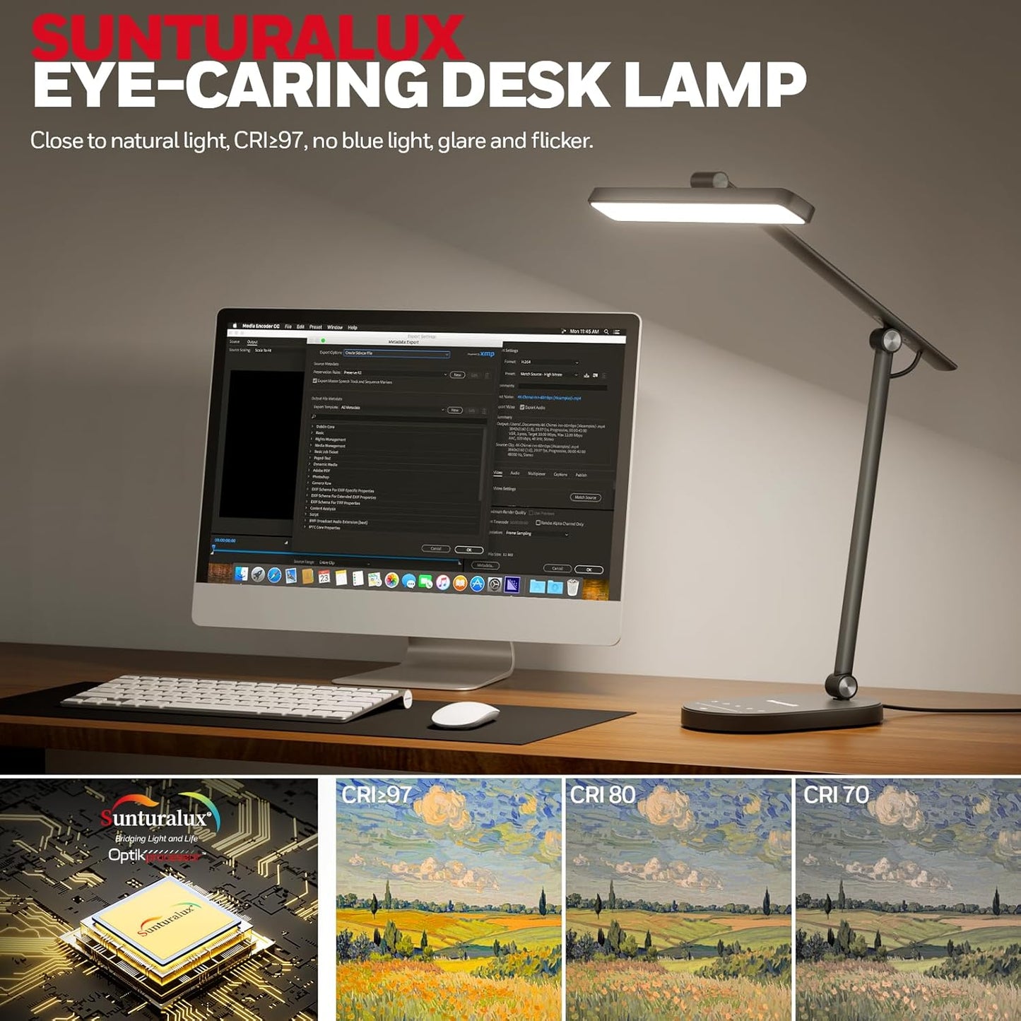 Honeywell Desk Lamp for Home Office, H4 Sunturalux™ Eye-Caring LED Desk Light, 700LM Dimmable Desk Lamp with Timer, Adjustable Desk Reading Light, Touch Auto Dimming Table Lamp for Study, Bedroom - Lumora Desk