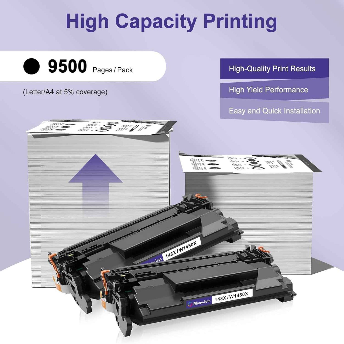 2-Pack 148X 148A Toner Cartridge Black High Yield with Chip, Replacement for HP 148X 148A W1480X W1480A,Compatible for HP LaserJet Pro 4001dw 4001dn 4001n MFP 4101fdw 4101fdn Printer