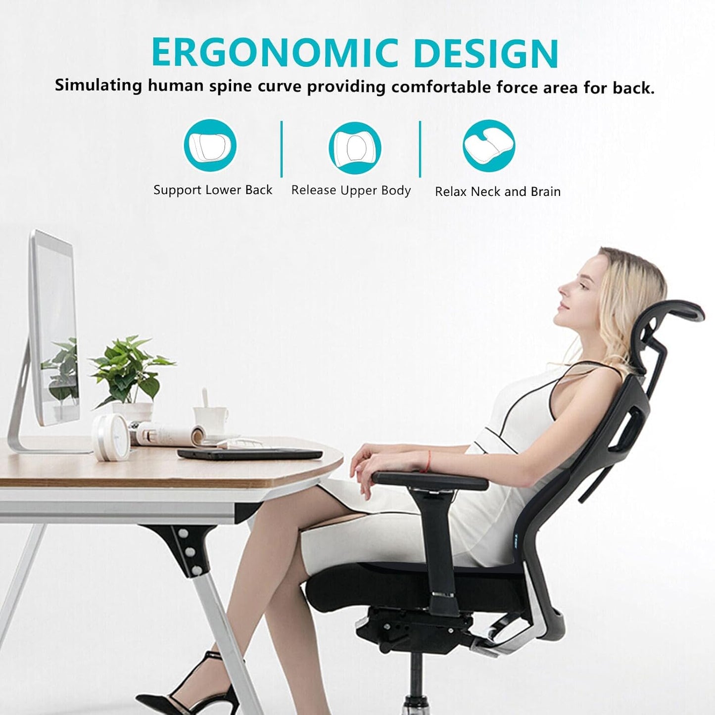 FLORICH Car Seat Cushion and Back Support for Office Chair Memory Foam Chair Cushions Pressure Relief Seat Pads with Gel Massage Point Lumbar Support (Black)