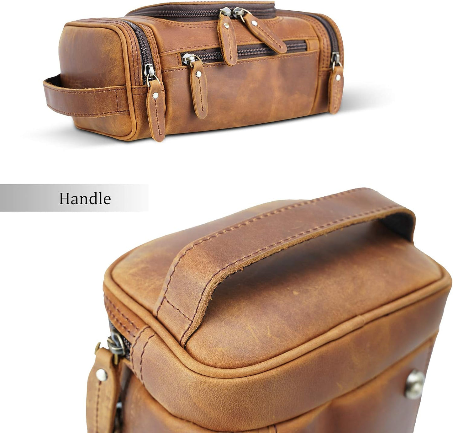 Polare Toiletry Bag Full Grain Leather Shaving Kit Dopp Kit Travel Case Wash Bag with YKK Zippers