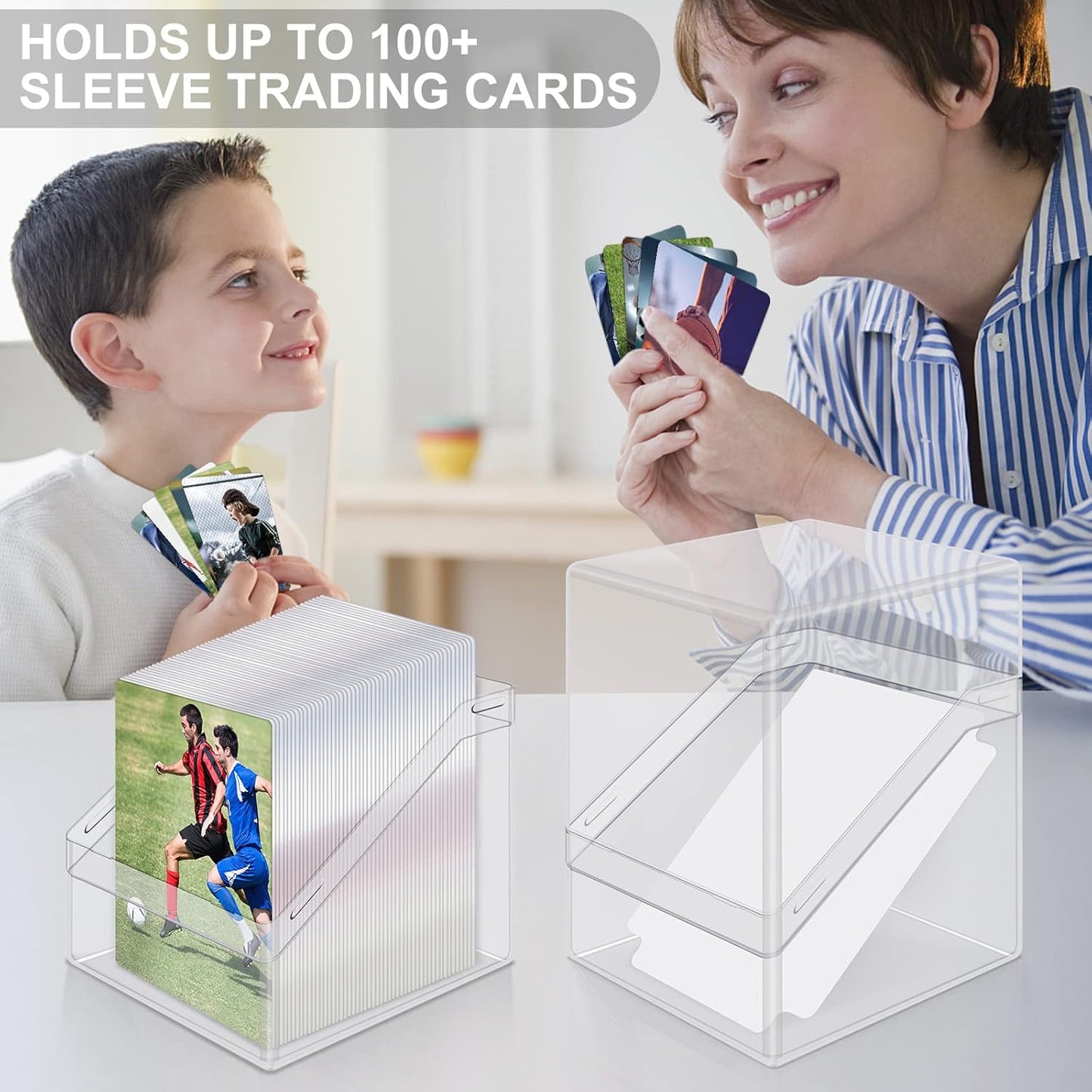 Mlikero Card Deck Cases, 4 Pack Acrylic Commander Deck Box Holding 100+ Sleeved Cards with 4 Dividers, Sturdy Card Storage Box Fit for MTG, TCG, Sports Cards (Clear&Black)