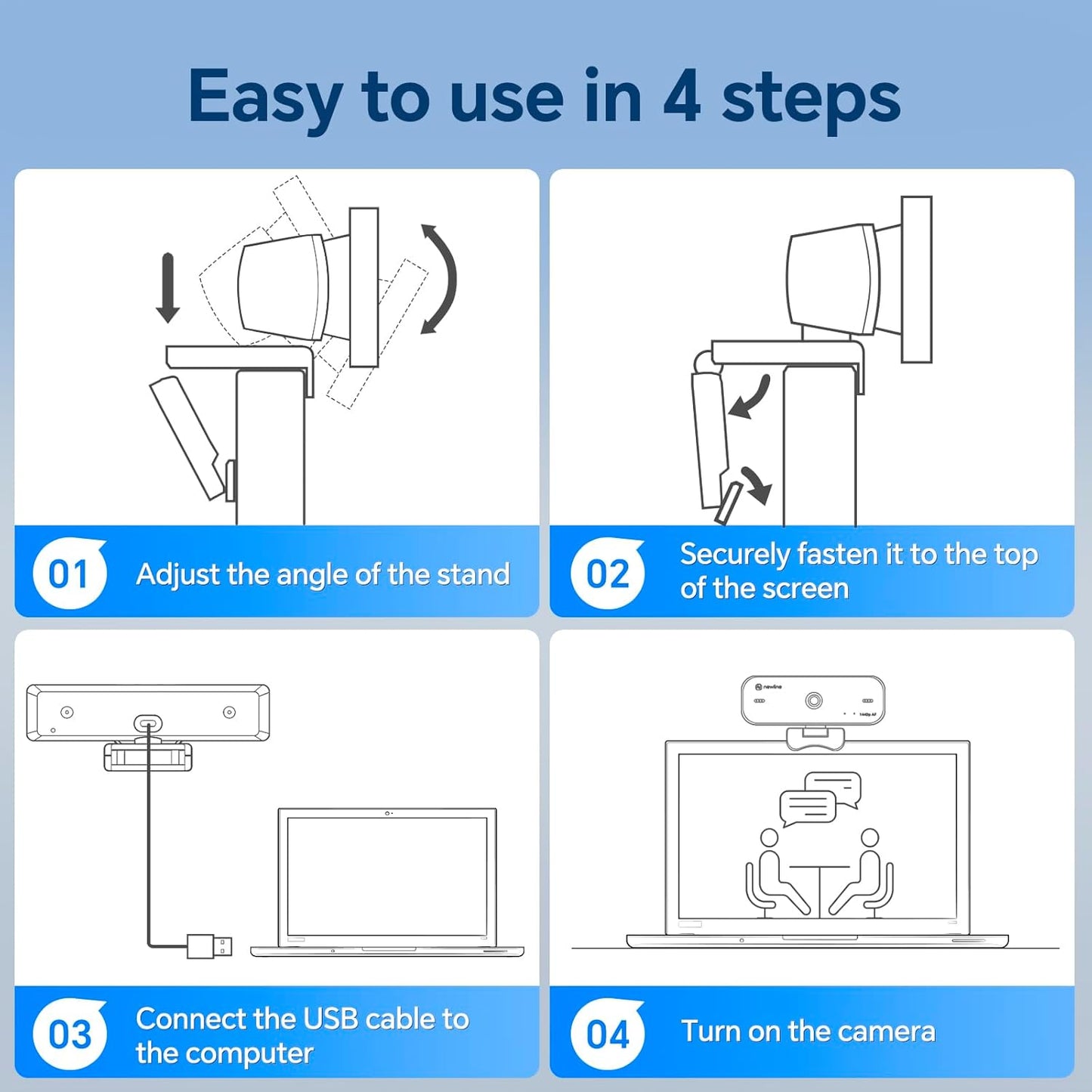 2.5K Webcam for PC, Auto Focus, Privacy Cover, Tripod Stand, Professional Webcam with Microphone for Conferencing and Streaming
