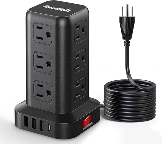 PD 20W USB C Surge Protector, Mini Power Strip Tower Travel 12 AC 4 USB Power Strip with USB Ports 10FT Overload Protection for Home Office