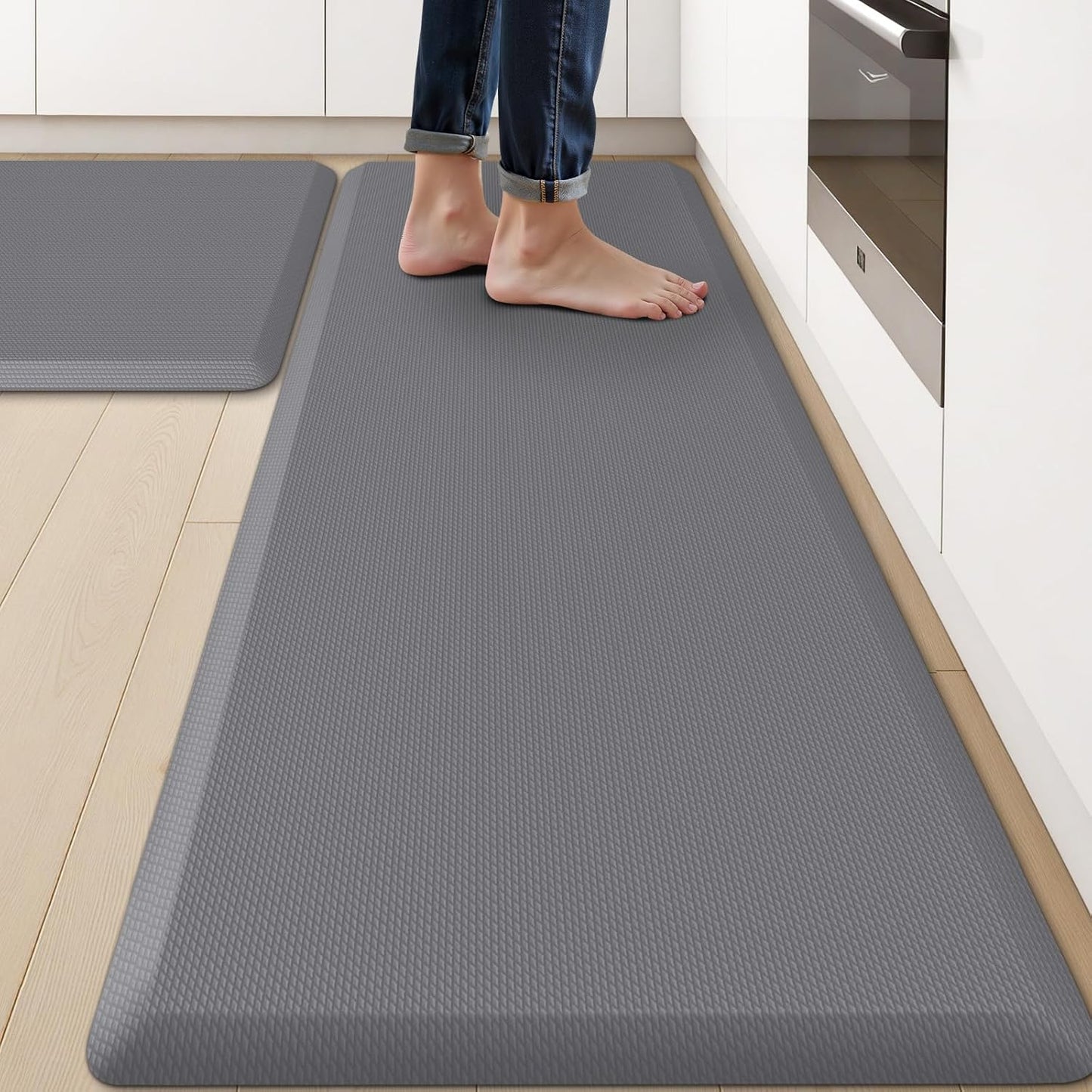 KitchenClouds 2PCS Kitchen Rugs Cushioned Anti-Fatigue Non-Slip Waterproof Kitchen Mat Comfort Foam Standing Mat for Floor Office Sink Laundry (Grey) - Lumora Desk