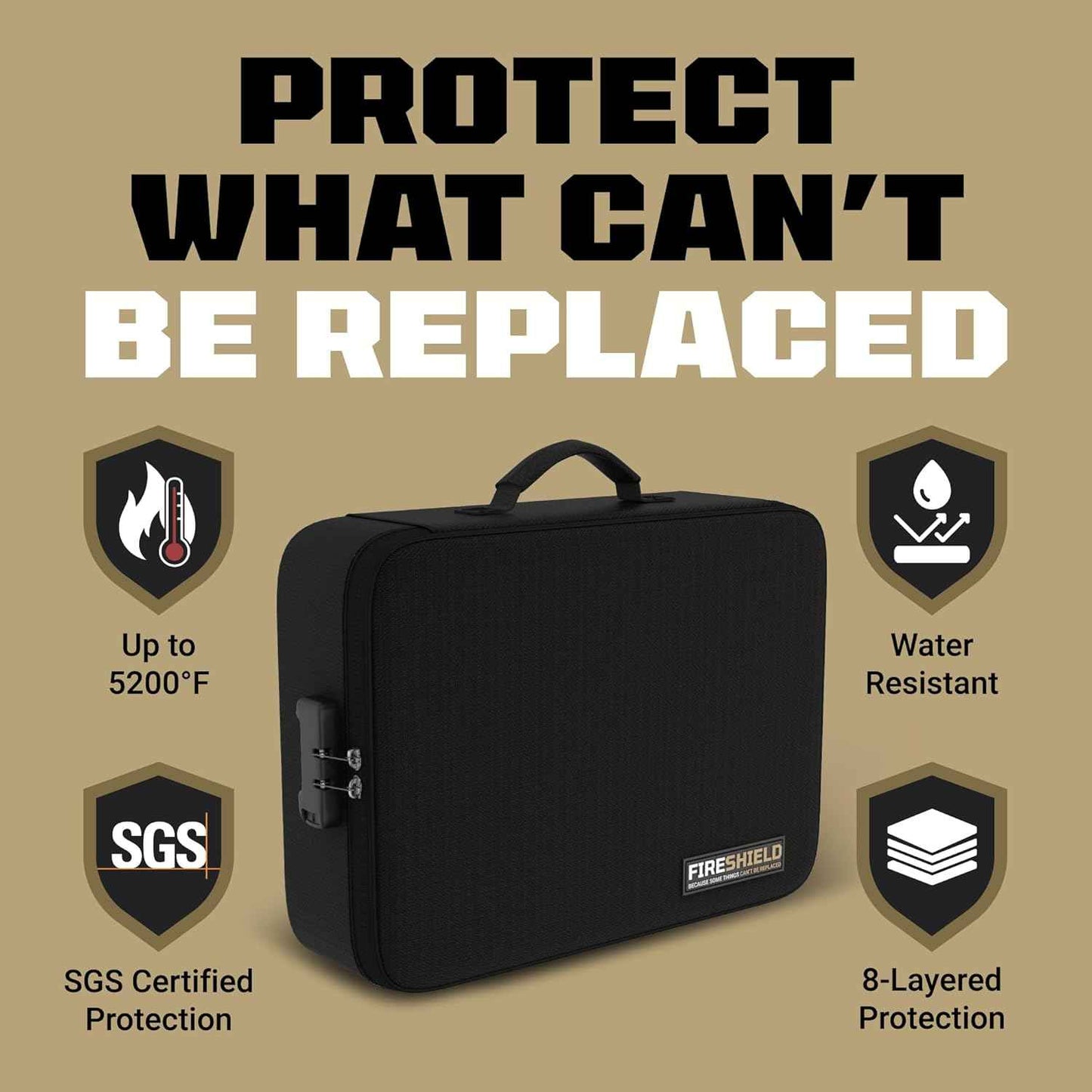 FIRESHIELD PRO 5200°F Fireproof Document Box with Lock – Fire Safe Organizer with Laptop, Tablet & Cards Pockets – Water Resistant, Multi-Pocket Storage for Travel, Home or Office – 15" x 11" x 4.1"