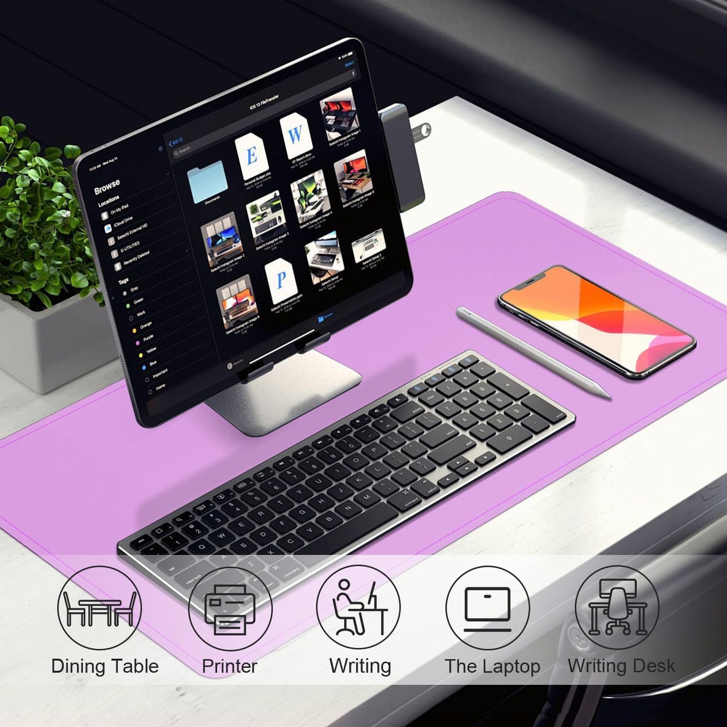 Large Desk Pad 47.2" x 17", Leather Desk Mat Protector, Non-Slip PU Leather Desk Blotter Pad, Large Mouse Keyboard Mat, Waterproof Desk Cover Pad for Office & Home(Lilac)