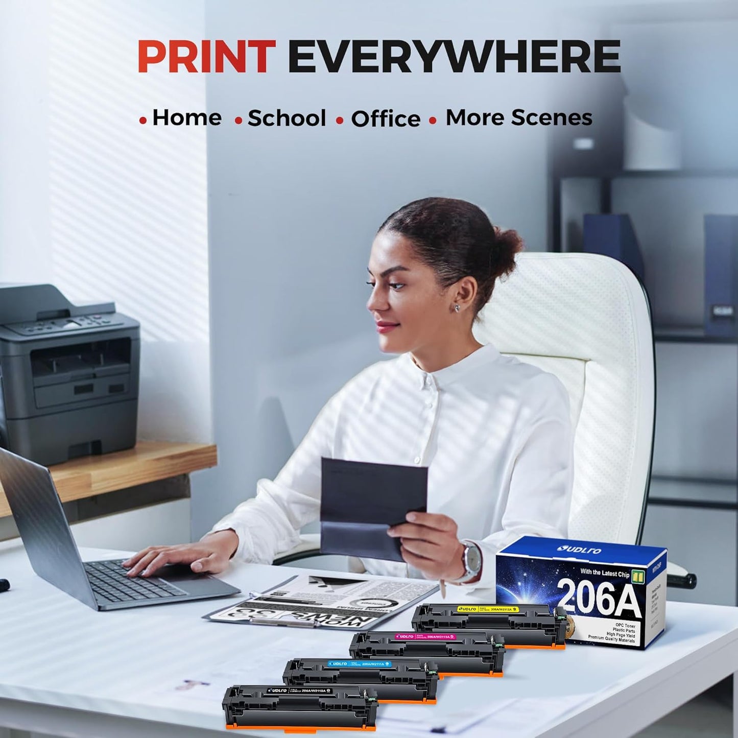 206A Toner Replacement for HP 206A Toner Cartridges 4 Pack - 206X Toner Compatible with HP Color Laserjet MFP M283fdw Toner Cartridges M283cdw M283fdn M282nw , Pro M255dw M283 Printer Ink W2110A 206A