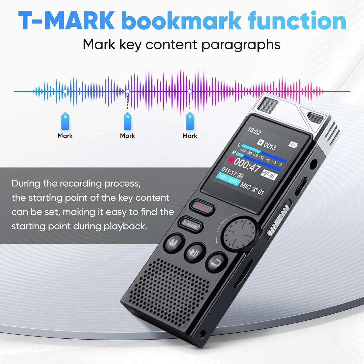 Professional 264GB WUCOTC Digital Voice Recorder - Voice Activated Recorder for Lectures Meetings - 18000 Hours Recording Device with Playback, MP3 Player, Password Protection, Variable Speed