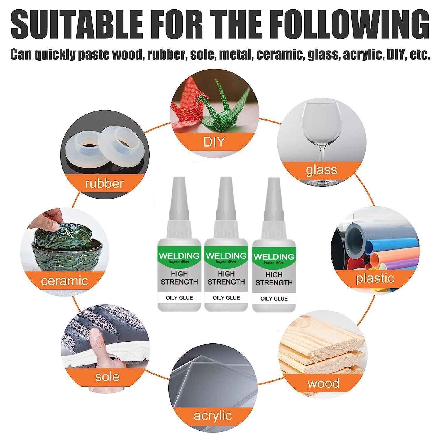 Jue-Fish Multifunctional Glue, Welding High-Strength Oily Glue, Universal Super Glue, Instant Bonding, Strong Adhesion, Repairs Last Long Time for Metal, Wood, Ceramics,Leather, Glass (clear4pc)