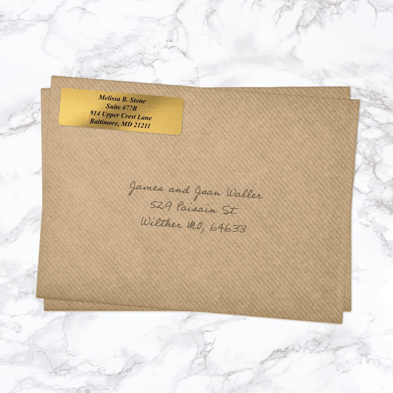 Gold Foil Personalized Return Address Labels Without Dispenser - Roll of 500 Custom Stickers - Lumora Desk