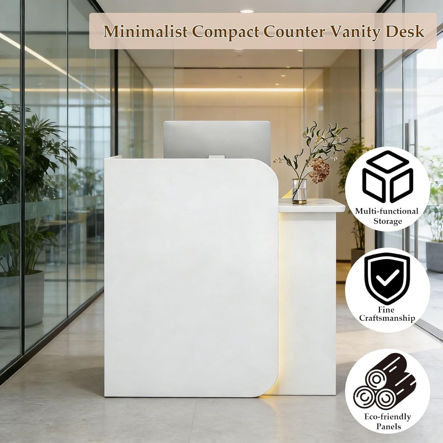 Small Reception Desk 31.5"×17.7"×39.4" Checkout Counter Front Desk Modern Reception Room Tables with Lockable Drawers, for Office Beauty Salon Retail Counter(White)