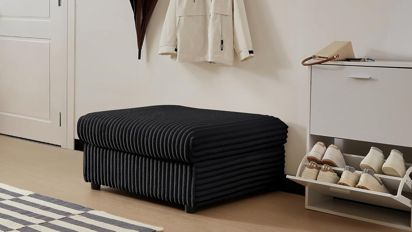 35" Corduroy Ottoman with Storage, Oversized Storage Ottoman for Living Room, Large Square Ottoman for Sofa Couch, Black