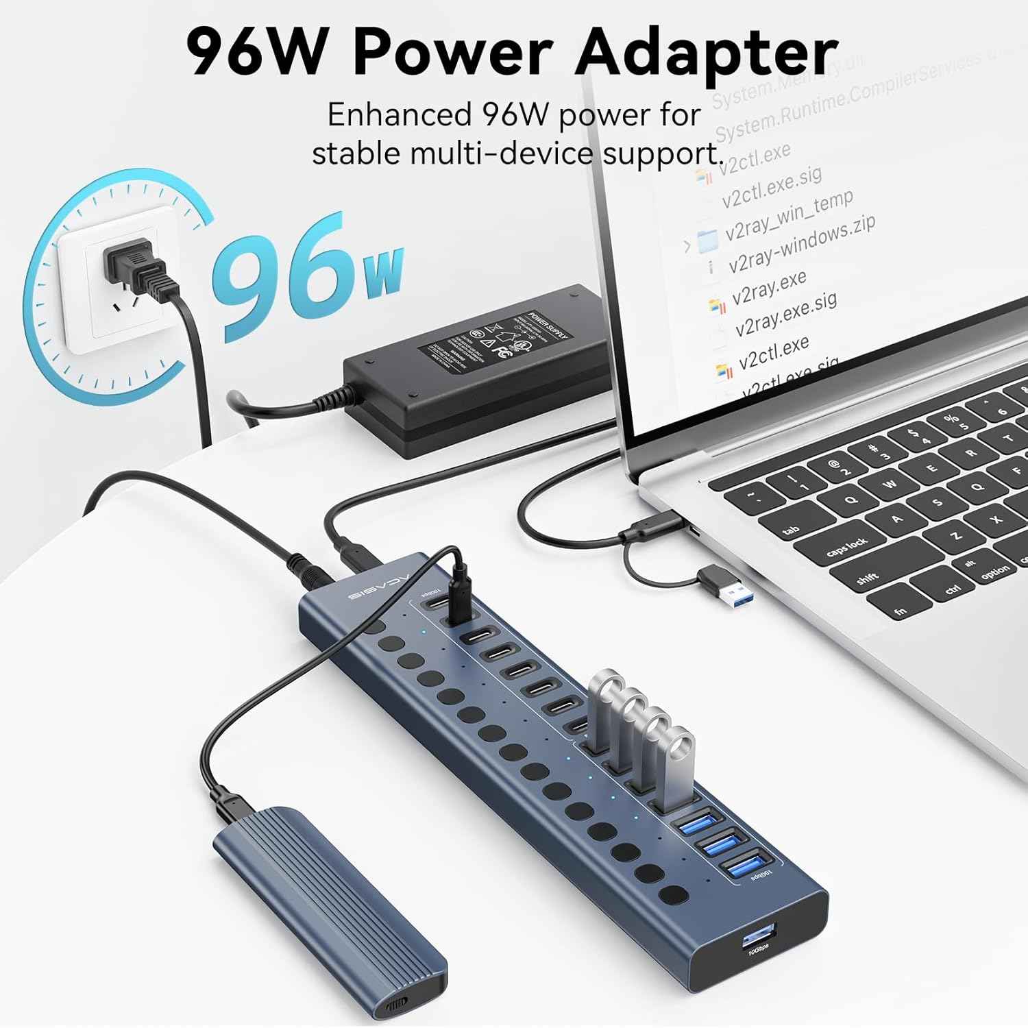 Powered USB 3.2 Hub, ACASIS 16 Ports USB 3.2 Hub(8 USB-A 3.2 Ports+8 USB-C 3.2 Ports), Aluminum USB Hub Powered with 96W Power Adapter, USB Hub for PC/Laptop, Computer, Flash Drive, Printer, Camera
