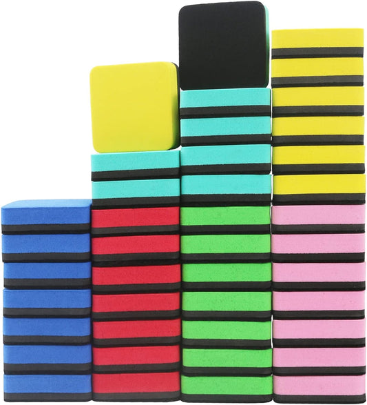 OWLKELA 48Pcs Dry Erase Erasers, Colored Magnetic Whiteboard Cleaning Tool for Classroom, School Supplies and Office