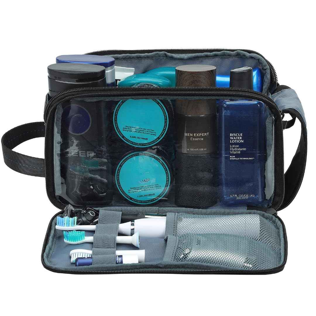 ZEEMO Travel Toiletry Bag for Men, Medium Water-Resistant Double-Sided Full-Open Dopp Kit, Versatile Organizer for Shower and Hygiene Accessories, Bathroom Essentials, Cosmetics, Black