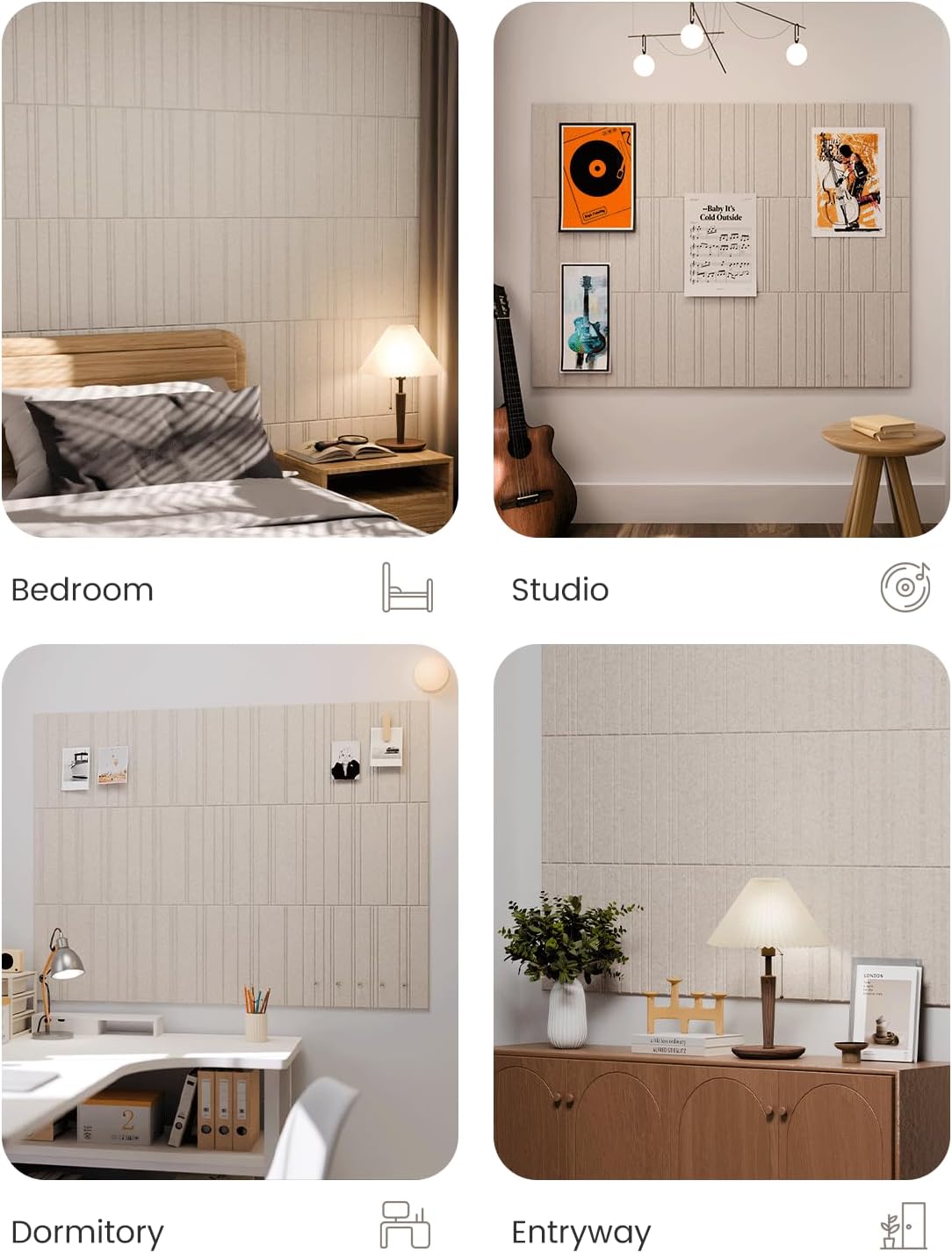 Fluxynara Cork Board Alternative: Large 48" x 36" Felt Bulletin Board Wall Panels with 70 Safe Removable Adhesive Tabs - 12 Pack for Home, Office & Classroom Vision Board - Oatmeal