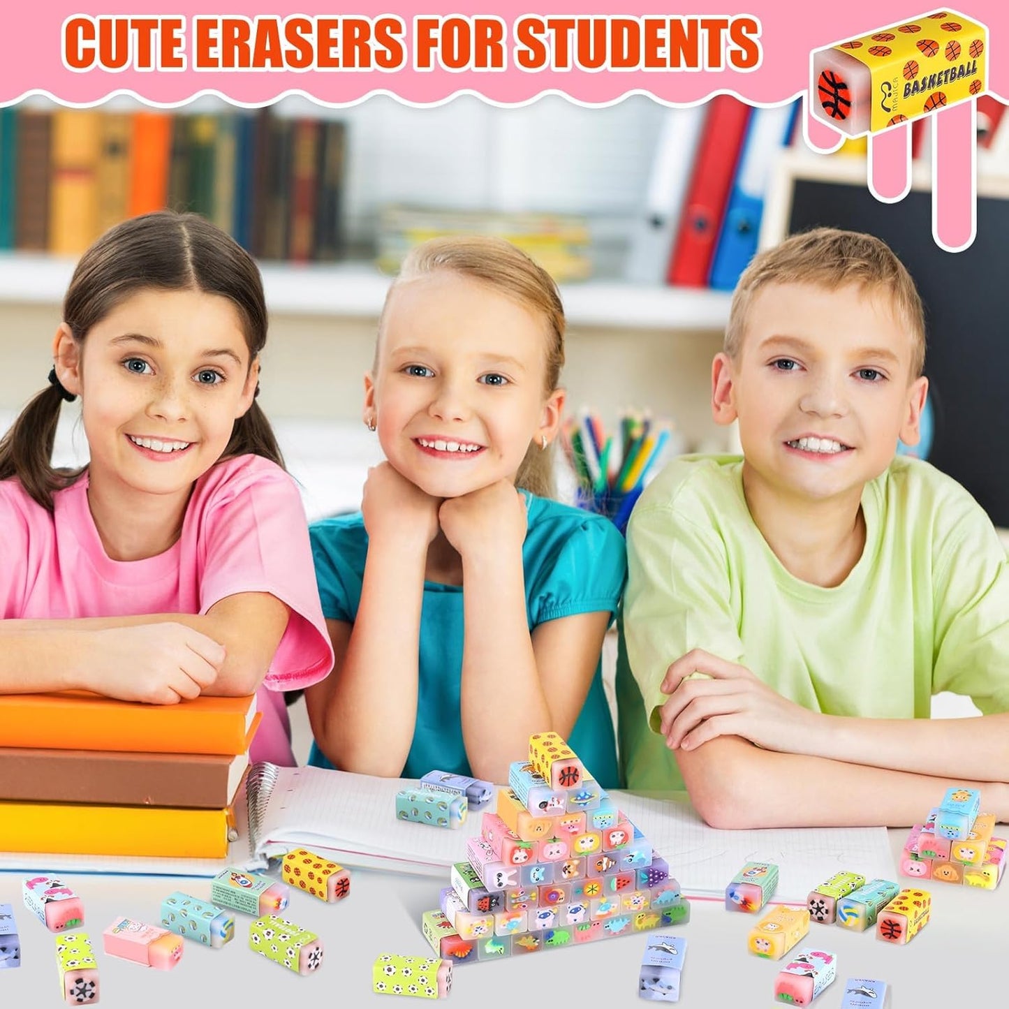 50 Pcs Cute Erasers for Kids Jelly Animal Fruit Dinosaur Space Pet Fun Pencil Erasers for Students Back to School Supplies Prize Gifts Party Favors