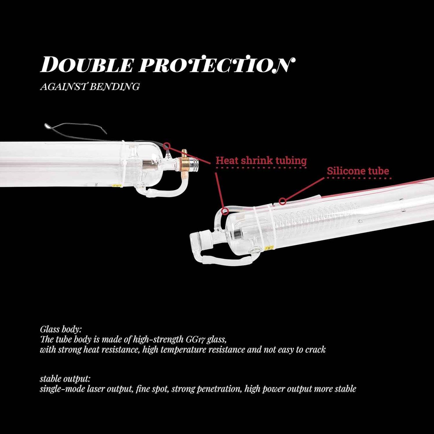 Doppy 60W CO2 Laser Tube 1000mm with Metal Head (Peak 65W) Wires Preconnected with Coating for Laser Cutter Laser Engraving Cutting Machine