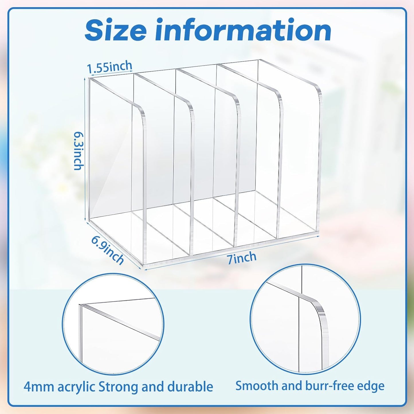Suzile Clear Acrylic Magazine File Holder with Vertical Compartments Desk Organizer Book Rack for Desk Sorter Paper Folder Office Accessories(Stylish,7 x 6.9 x 6.3 Inch)