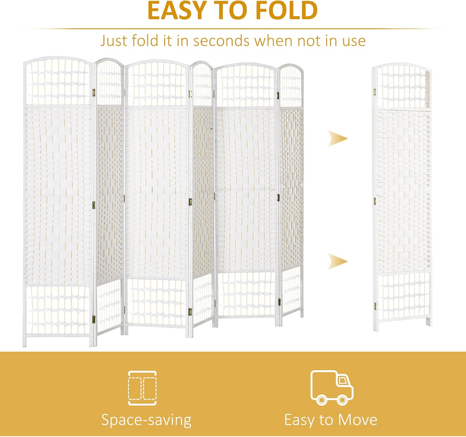 NicBex Room Divider 6 Panel Room Dividers with Woven Paper Design Partition Room Dividers and Folding Privacy Screens 5.6 FT Wall Divider for Office, Room Separation,94.5" W x 0.5" D x 67" H, White - Lumora Desk