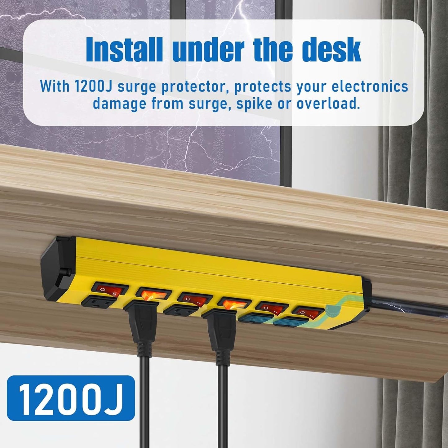 ANNQUAN 6 Outlet Metal Power Strip with 6 Individual Switches,Heavy Duty Power Strip 1200J 15A 50FT Cord Home Office Industrial Commercial Shop