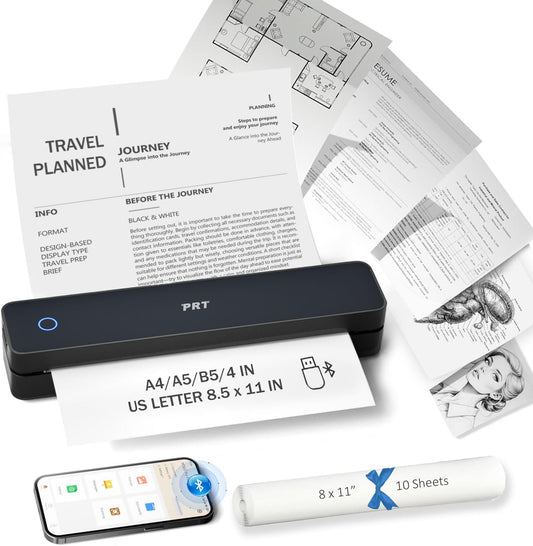 Inkless Portable Printer for Travel, Wireless Thermal Printer Support 8.5 x 11 Inch US Letter A4 B5, Bluetooth Mobile Printers with iOS, Android, Laptop for Home Use, Car, Office, School, Black - Lumora Desk
