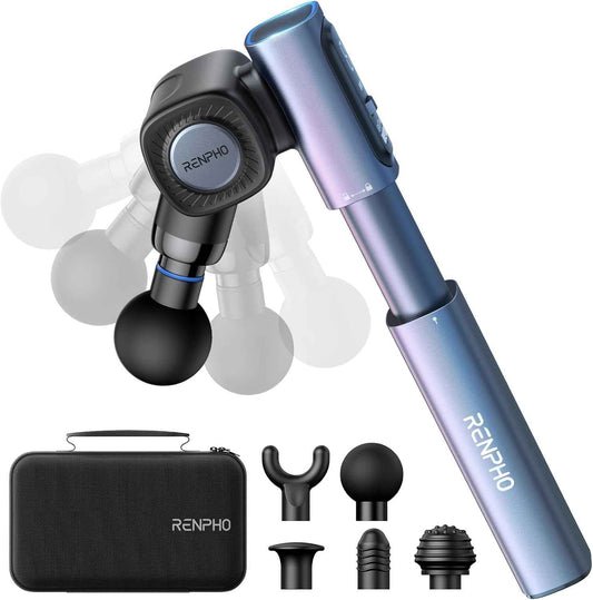RENPHO Foldable Massage Gun with Extension Handle for Back, Fathers Day Dad Gift, 0-90° Adjustable Angle, FSA Eligible, Handheld Percussion Deep Tissue Massager with 9mm Amplitude for Pain Relief HSA