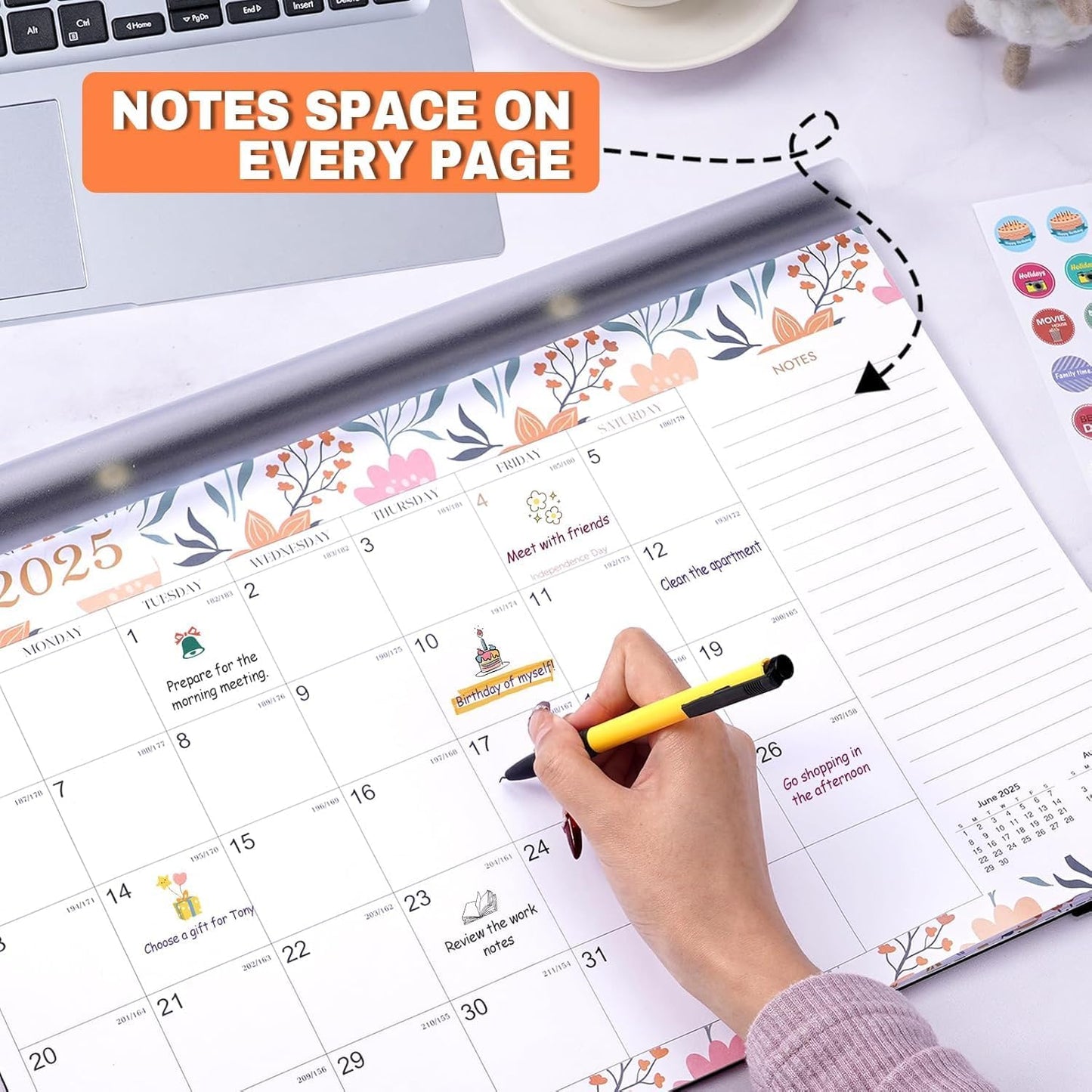 Lateefah Desk Calendar 2025-2026, Runs July 2025 to December 2026, 2025 Desk Pad Calendar with to-do List, 18 Monthly 17" x 12" Desk Calendar for School, Home or Office