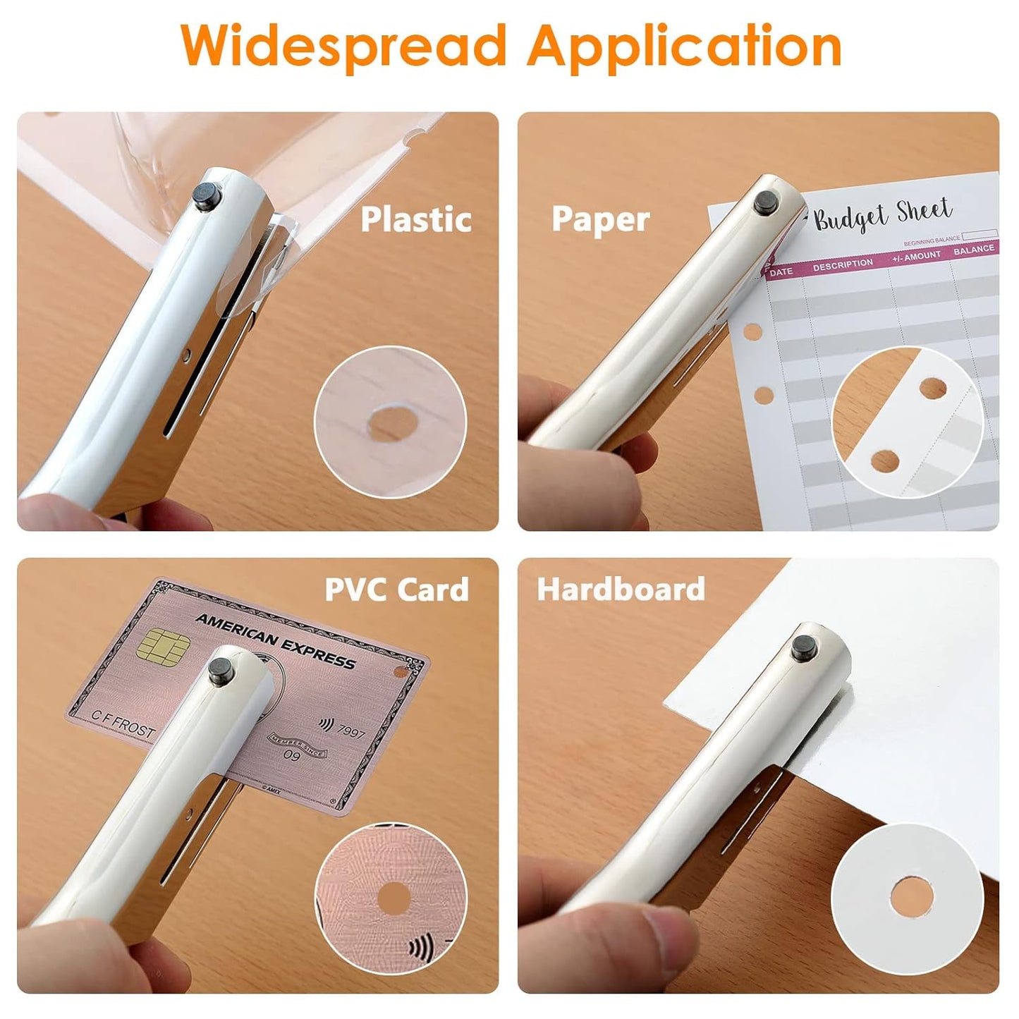 Hole Punch 5/16 inch Single Hole Punch,Heavy Duty Hole Puncher Single,Paper Punch Portable Hand Held Long Hole Puncher for Paper Cards Plastic Cardboard (Silver) (5/16"-8mm Hole)