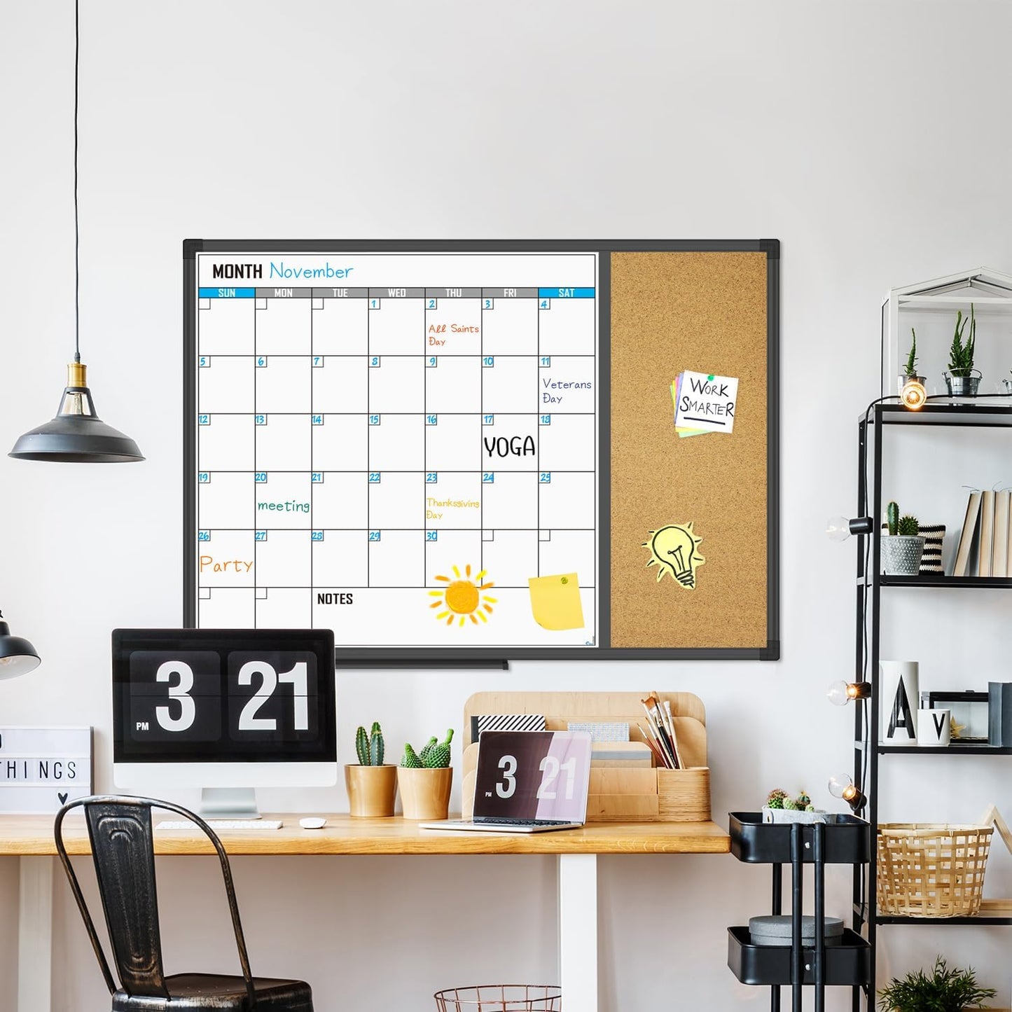 XBoard Dry Erase Calendar Whiteboard 28 X 20 - Combo White Board Calendar Monthly, Magnetic White Board + Corkboard with Black Aluminum Frame - Lumora Desk
