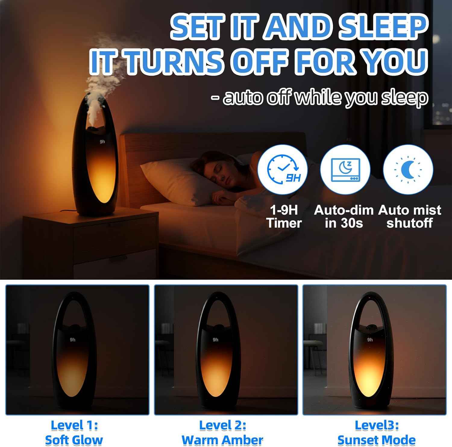 Bladeless Cooling Fan with Nano Cool Mist for Sleep & Hot Days, 13-Inch Rechargeable Quiet Desk Fan for Baby Nursery Bedroom Office Dorm, 9-Speed Oscillation, Night Light, 9H Timer