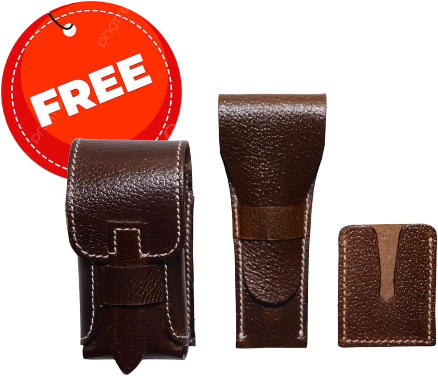 Leather Toiletry Bag Travel Pouch Unisex Kit With Shaving kit Accessories 3 Leather items :Shaving Brush Case,Razor Protective Travel Case (Combo of 4 Items)