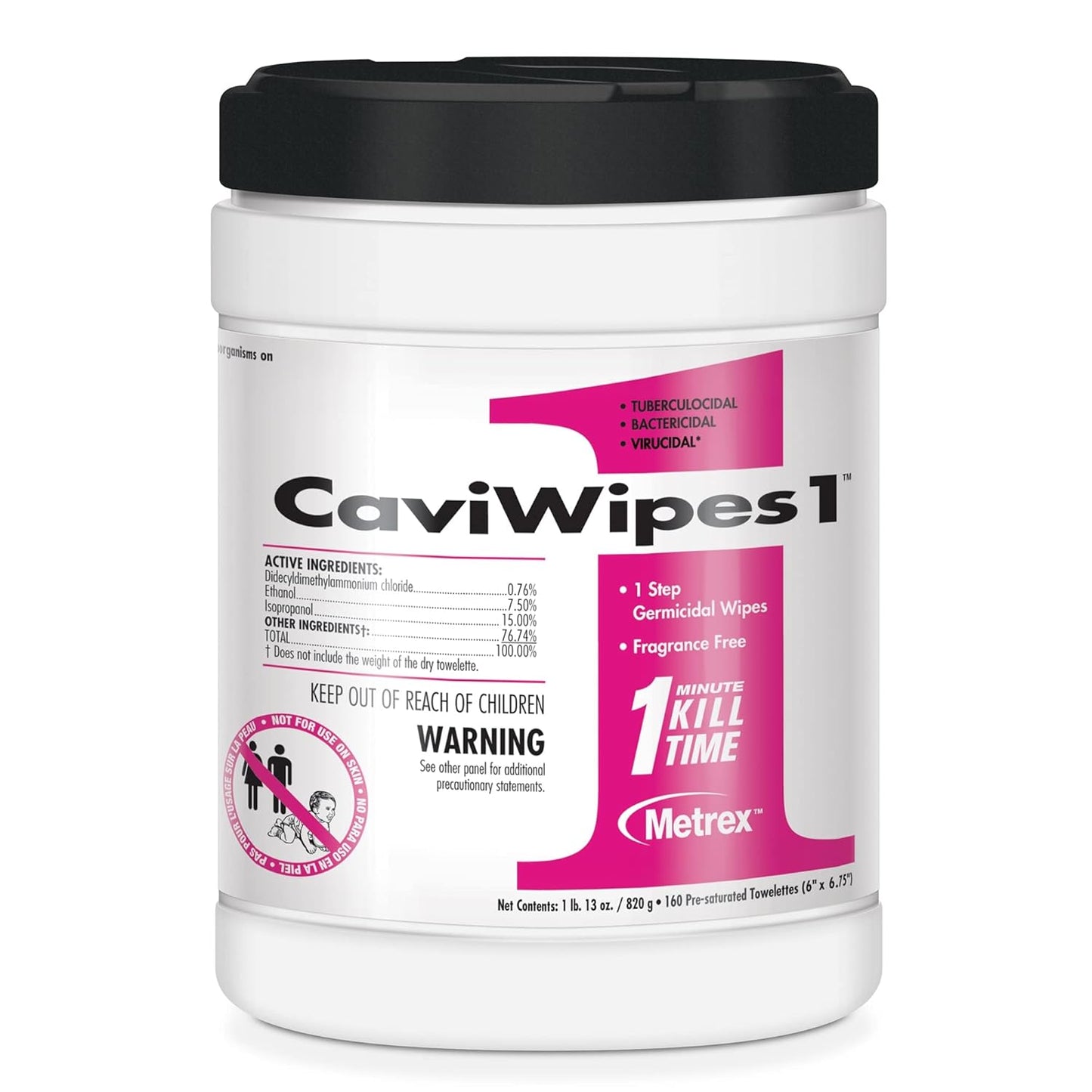 CaviWipes1 Surface Disinfectant Wipe Canister Unscented 160 Ct 13-5100