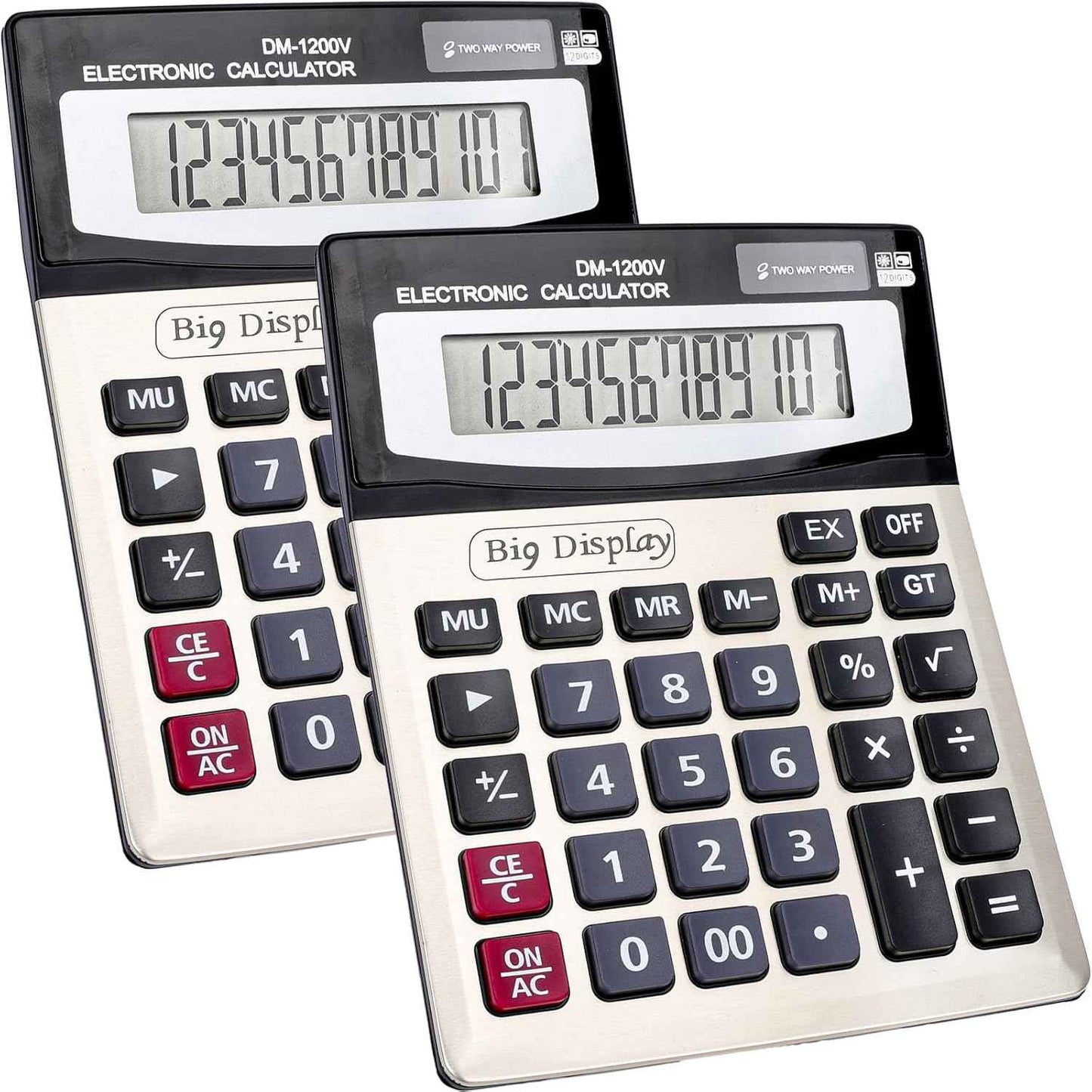 2 Pack Calculator, Calculators Desktop 12 Digit Extra Large LCD Display with Sensitive Butto, Solar and Battery Dual Power, Desk Calculator for Office, School, Home