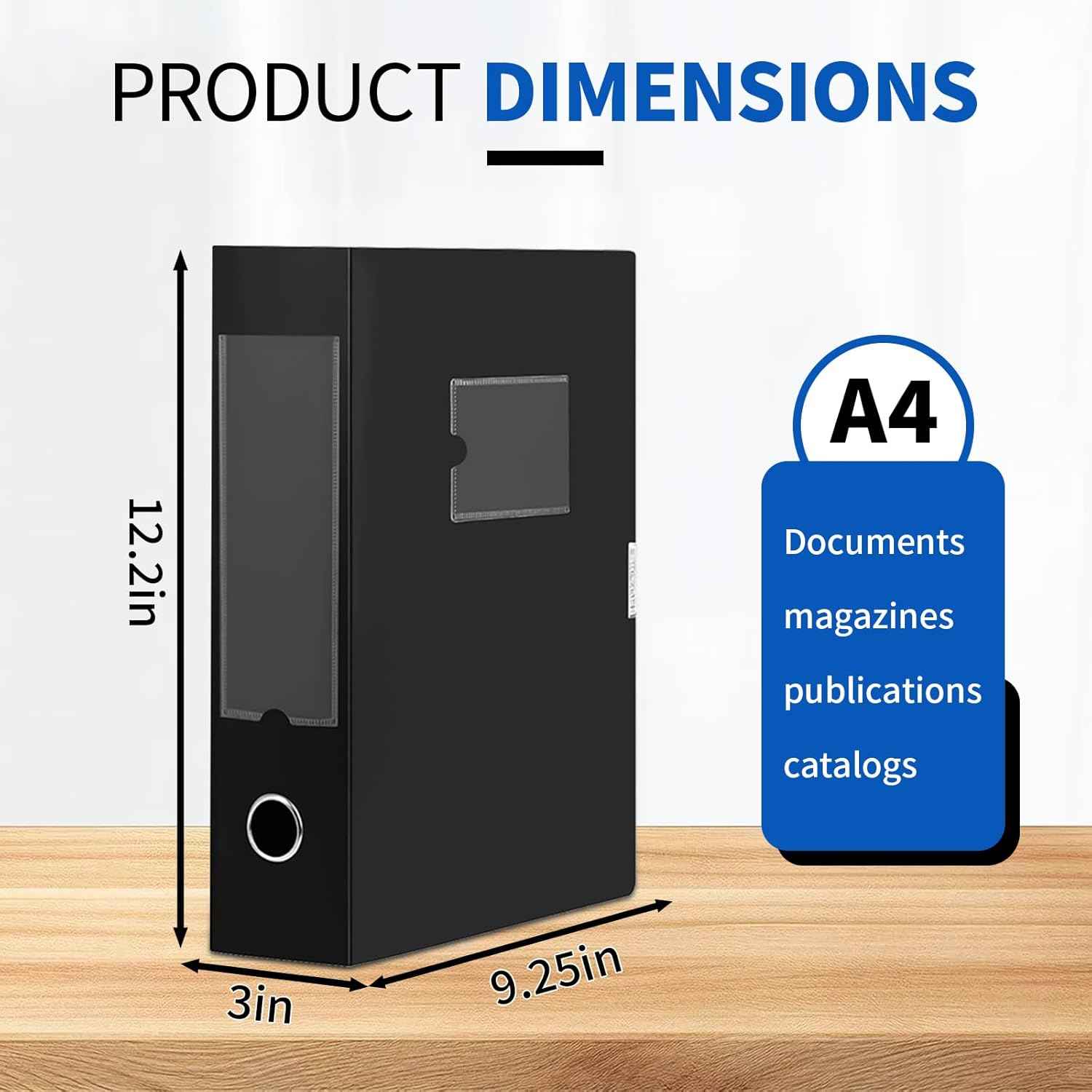 Plastic File Box Archive Storage Case with Lid, 12.2" × 9.4" × 2.2", Letter & A4 Paper, Office Document Organizer Case (Black, 6)