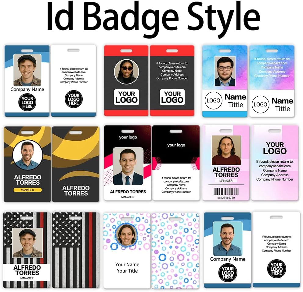 Custom ID Badge Personalized Employee ID Card Identification Badges Print Name Photo Logo Double Work Badges Barcode Tag Volunteer Office ID Vertical