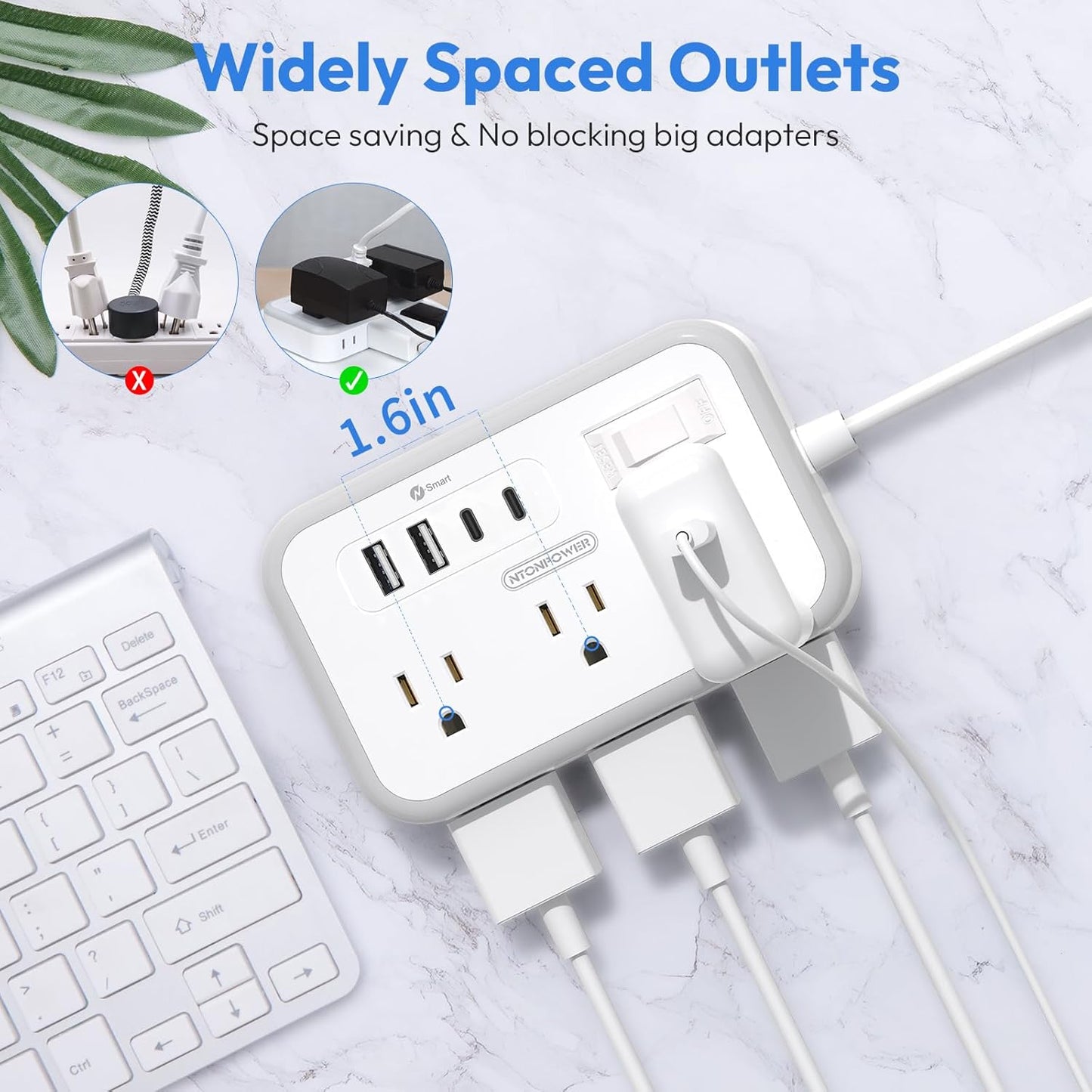 Extension Cord 15 ft, Surge Protector Power Strip with 6 Outlets 4 USB Charger(2 USB C Port), Flat Plug Outlet Extender Long Cord, Protection for Indoor, Home, Office Supplies, Dorm Room Essentials