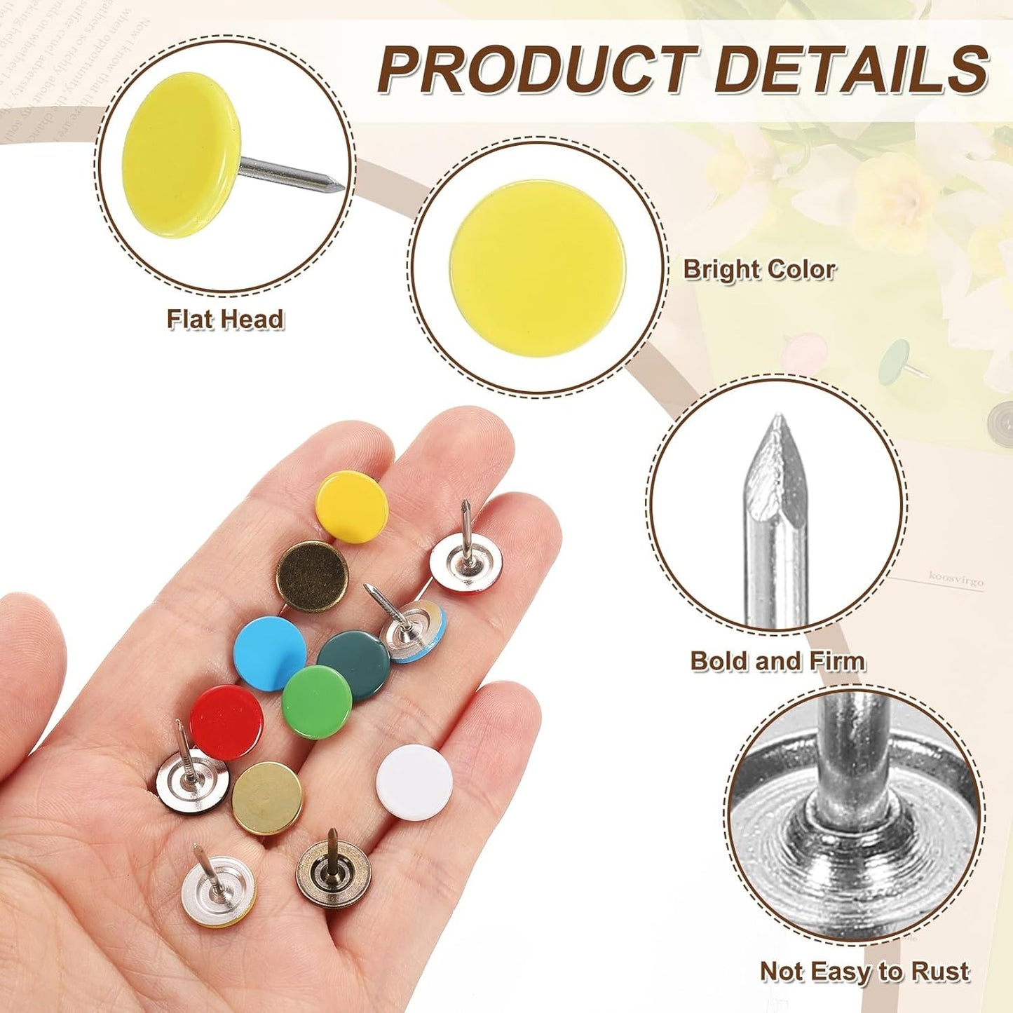 uxcell 100Pcs Upholstery Tacks, 11mmx15mm Flat Head Thumb Tack Decorative Furniture Nails Push Pins for Furniture Sofa Headboards, Light Yellow