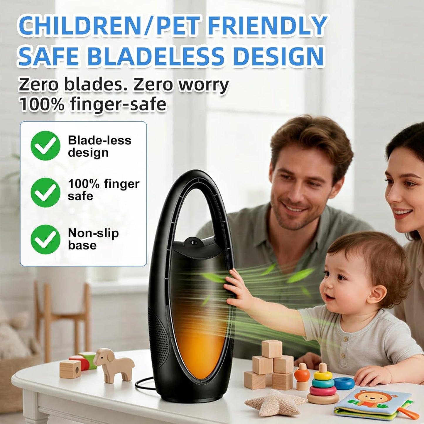 Bladeless Cooling Fan with Nano Cool Mist for Sleep & Hot Days, 13-Inch Rechargeable Quiet Desk Fan for Baby Nursery Bedroom Office Dorm, 9-Speed Oscillation, Night Light, 9H Timer