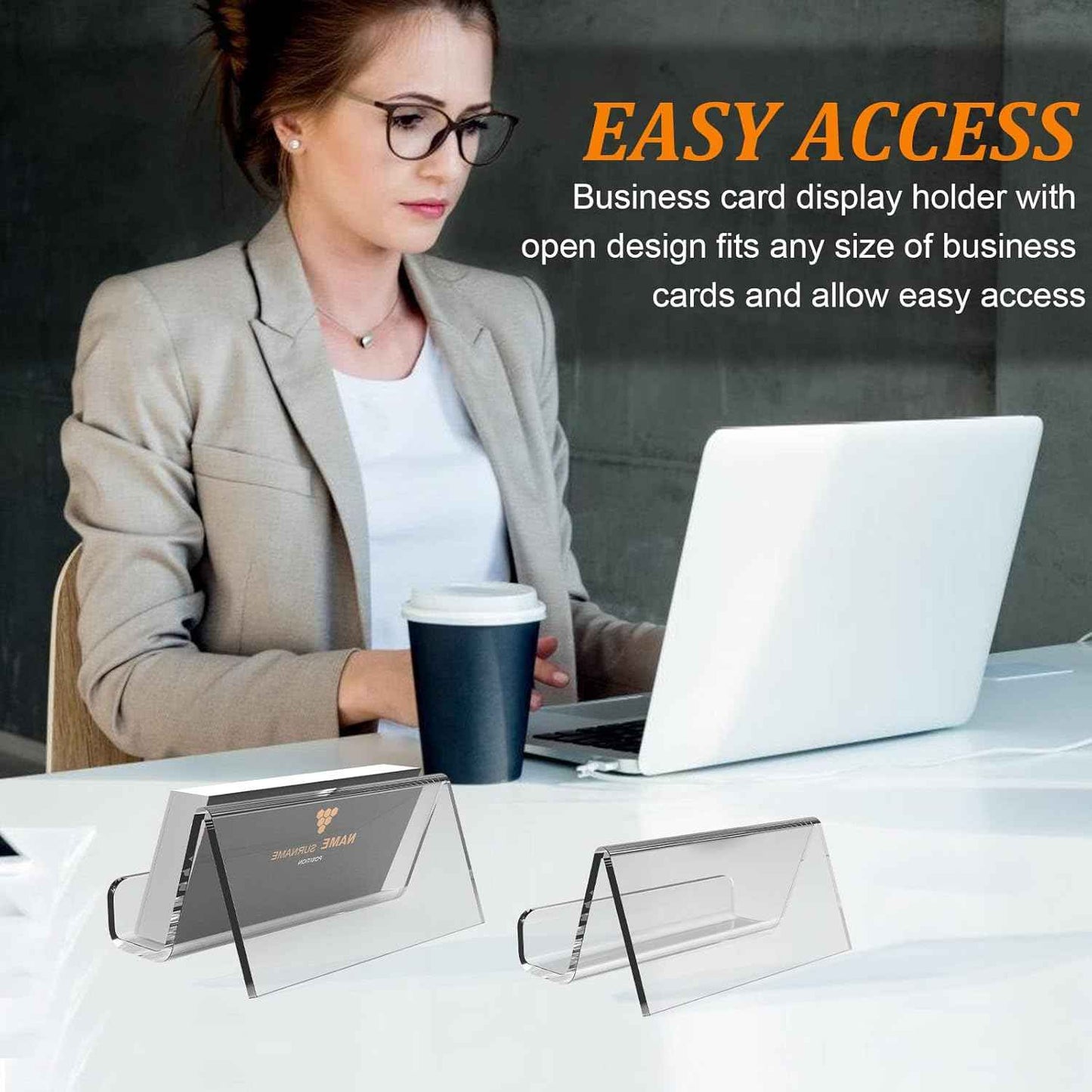 Acrylic Business Card Holder for Desk, Business Card Stand Desktop Business Card Holders for Exhibition，Office Acrylic Business Card Stand Display ，Capacity: 50 Cards （3 Pack）…