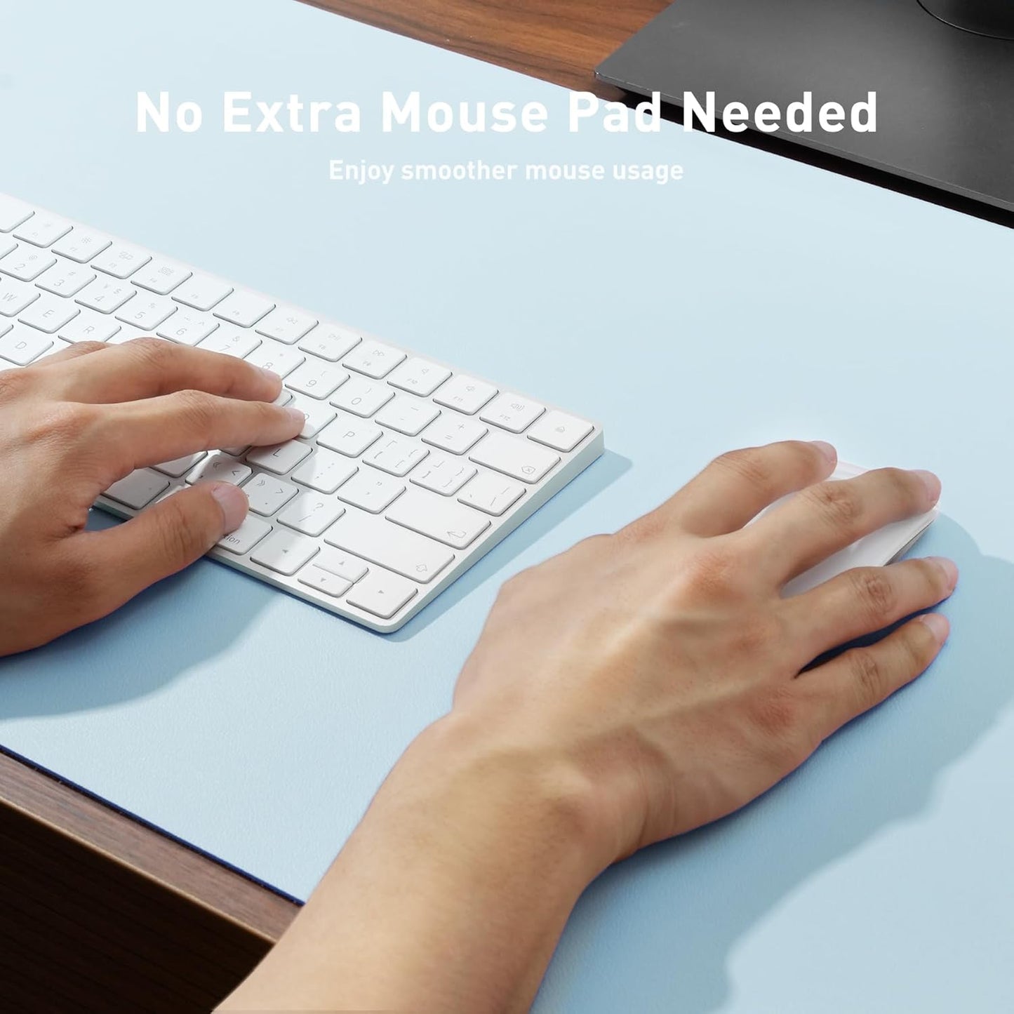 Aothia Leather Desk Pad Protector, Mouse Pad, Office Desk Mat, Non-Slip PU Leather Desk Blotter, Laptop Desk Pad, Waterproof Desk Writing Pad for Office and Home (36" x 17", Baby Blue)