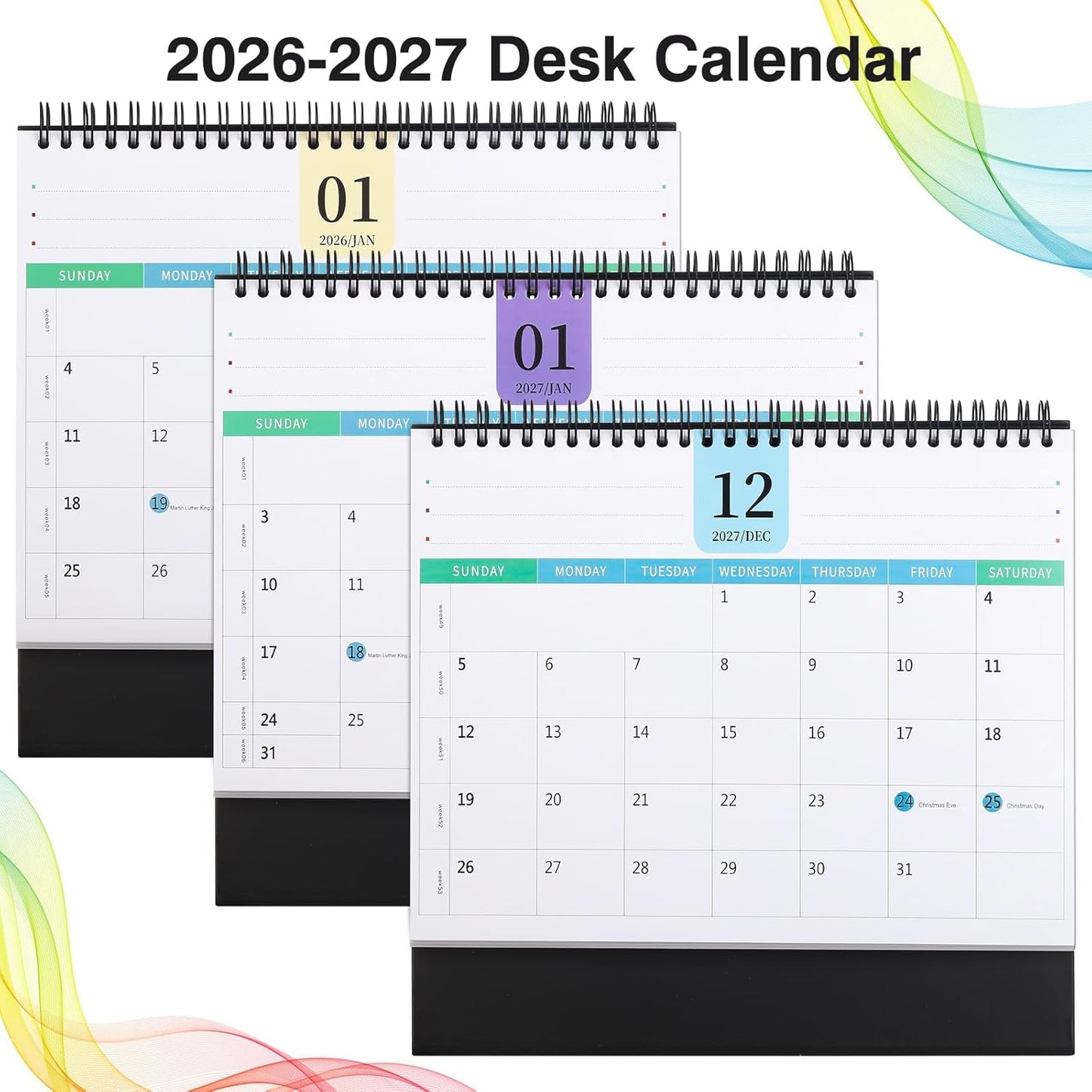 Desk Calendar 2026-2027, 2 Years Calendar Runs from Jan. 2026 until Dec 2027, Table Monthly Planner with Stickers for Home,Office,School Organization(L-Black+White,9.8" x 9.6")