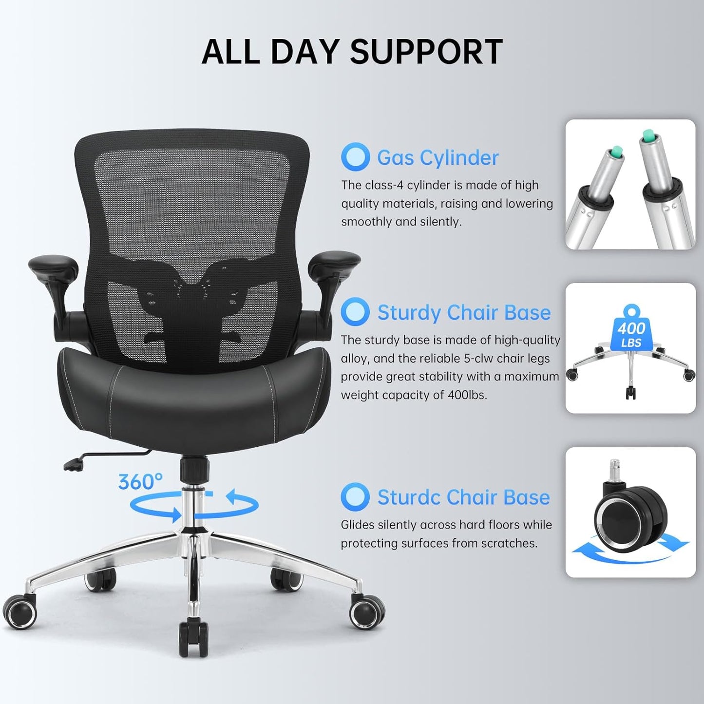 Big and Tall Office Chair 400lbs, Ergonomic Desk Chair with Wide 3D Modeling Foam Seat Cushion Heavy Duty Computer Chair with Adjustable Lumbar Support & Arms, Mesh Executive Chair for Home Office