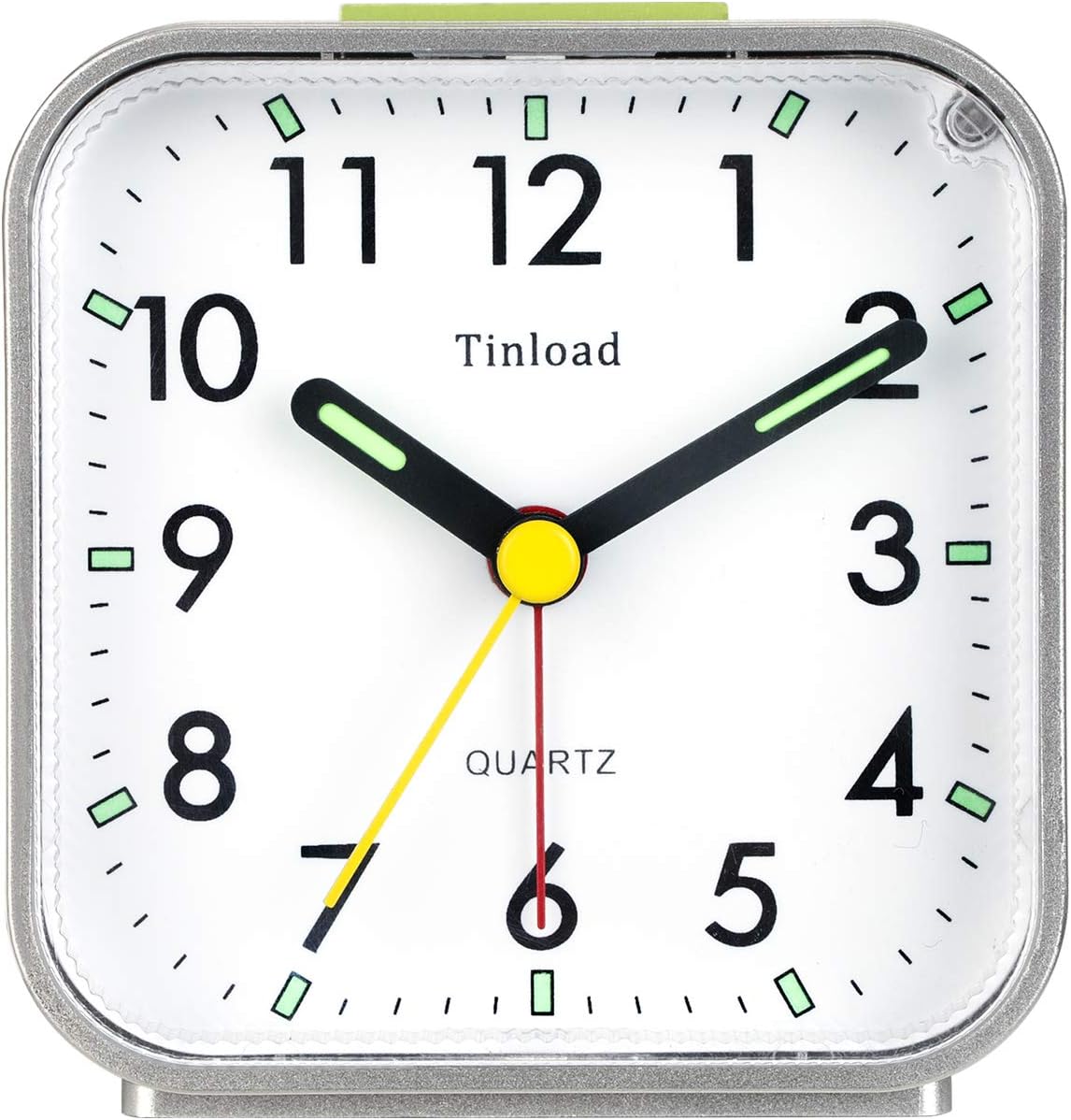 Small Battery Operated Analog Travel Alarm Clock Silent Non Ticking,Gentle Wake, Ascending Beep Sounds, Snooze,Lighted on Demand,Easy Set (Silver)