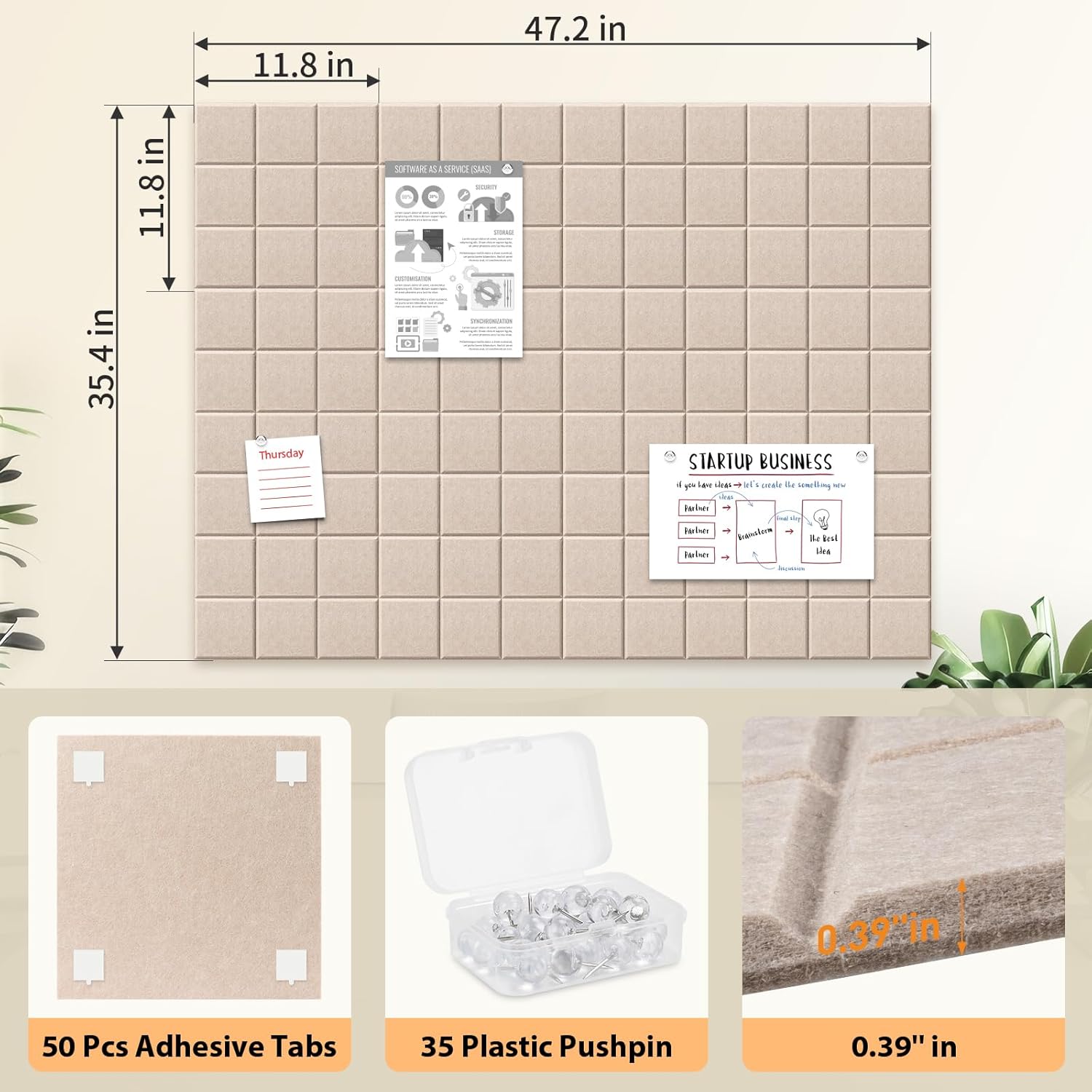 Smarpau Felt Bulletin Boards 48"x36", 12 Pack Large Cork Board for Walls, Pin Board with Removable Adhesive Tabs Pushpins, Cork Wall Tiles for Office Home Classroom - Lumora Desk